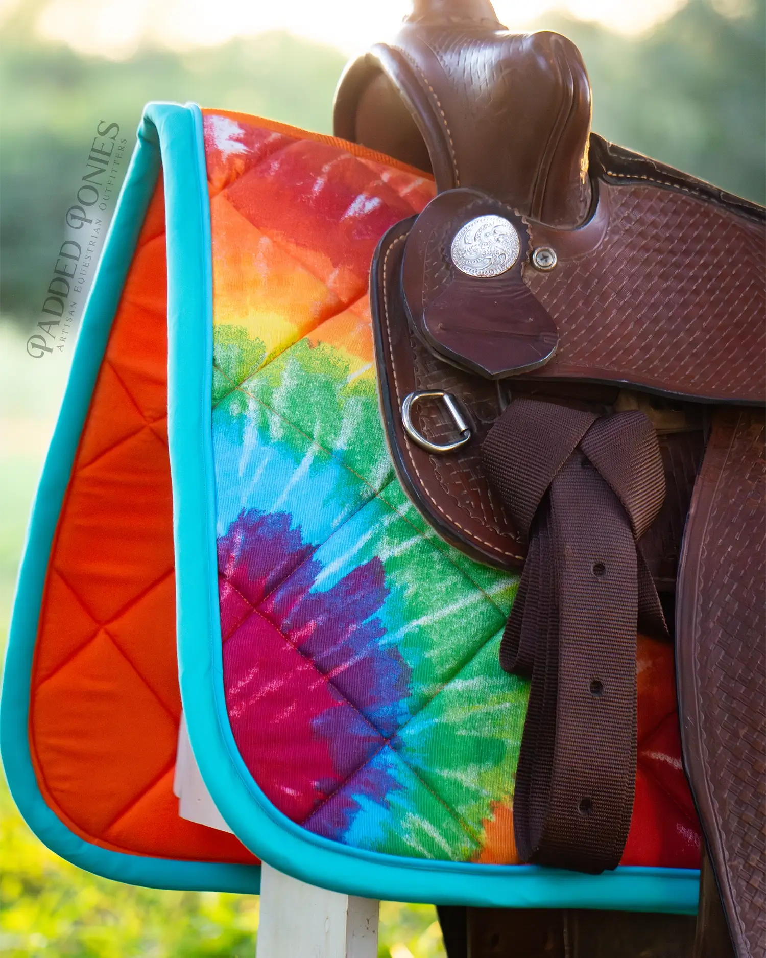 Rainbow Tie Dye Retro Western Saddle Pad