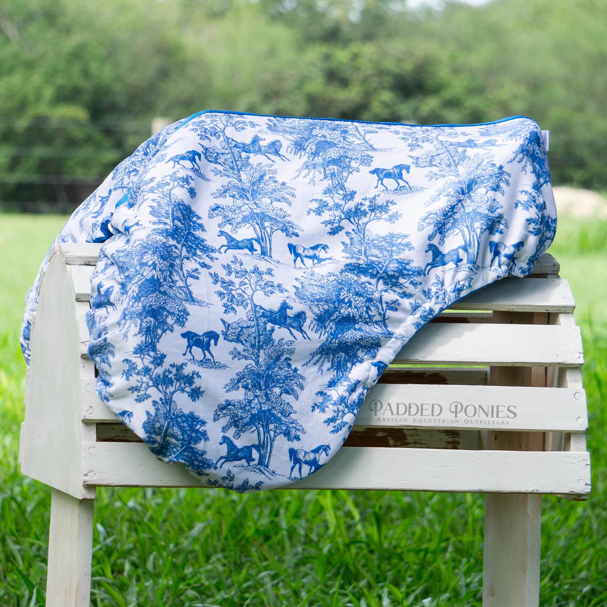 Royal Blue Equestrian Toile All Purpose Saddle Cover