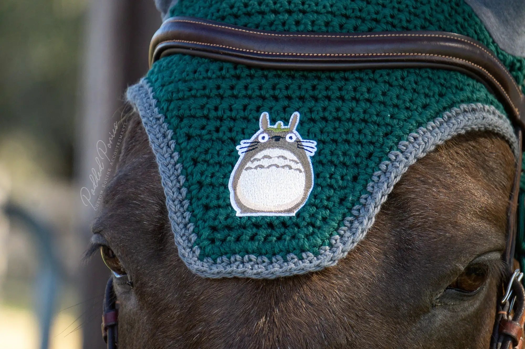 Hunter Green and Gray My Neighbor Totoro Ghibli Anime Patch Fly Veil Bonnet