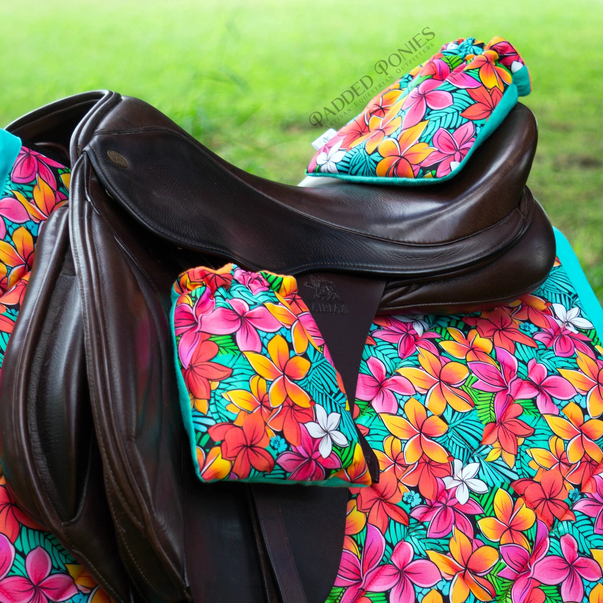 Tropical Paradise Floral Fleece Stirrup Covers with Matching Saddle Pad