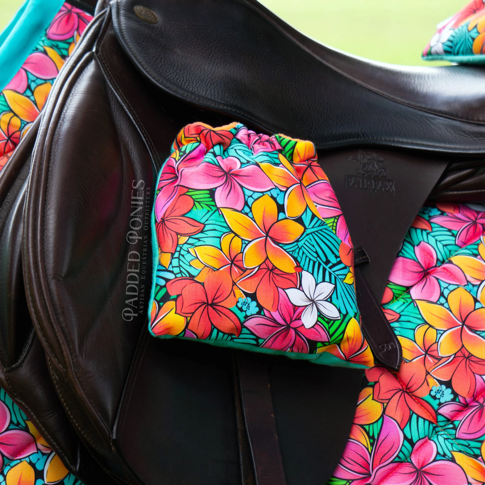 Tropical Paradise Floral Fleece Stirrup Covers with Matching Saddle Pad