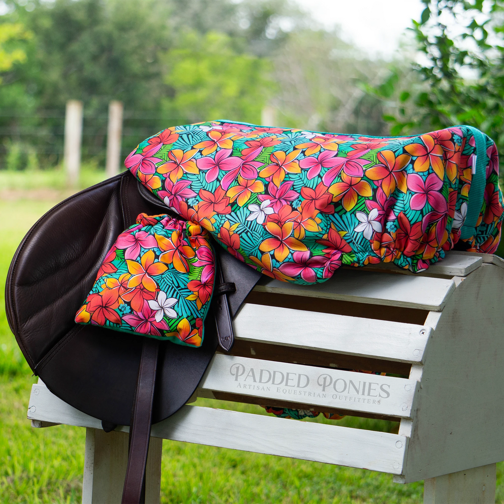 Tropical Paradise Floral Fleece Lined All Purpose Saddle Cover and Matching Stirrup Covers