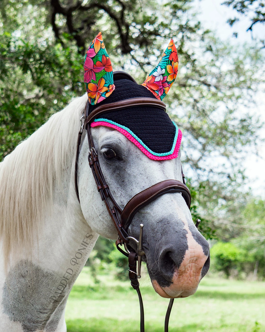 Tropical Paradise Floral Horse Fly Veil Bonnet