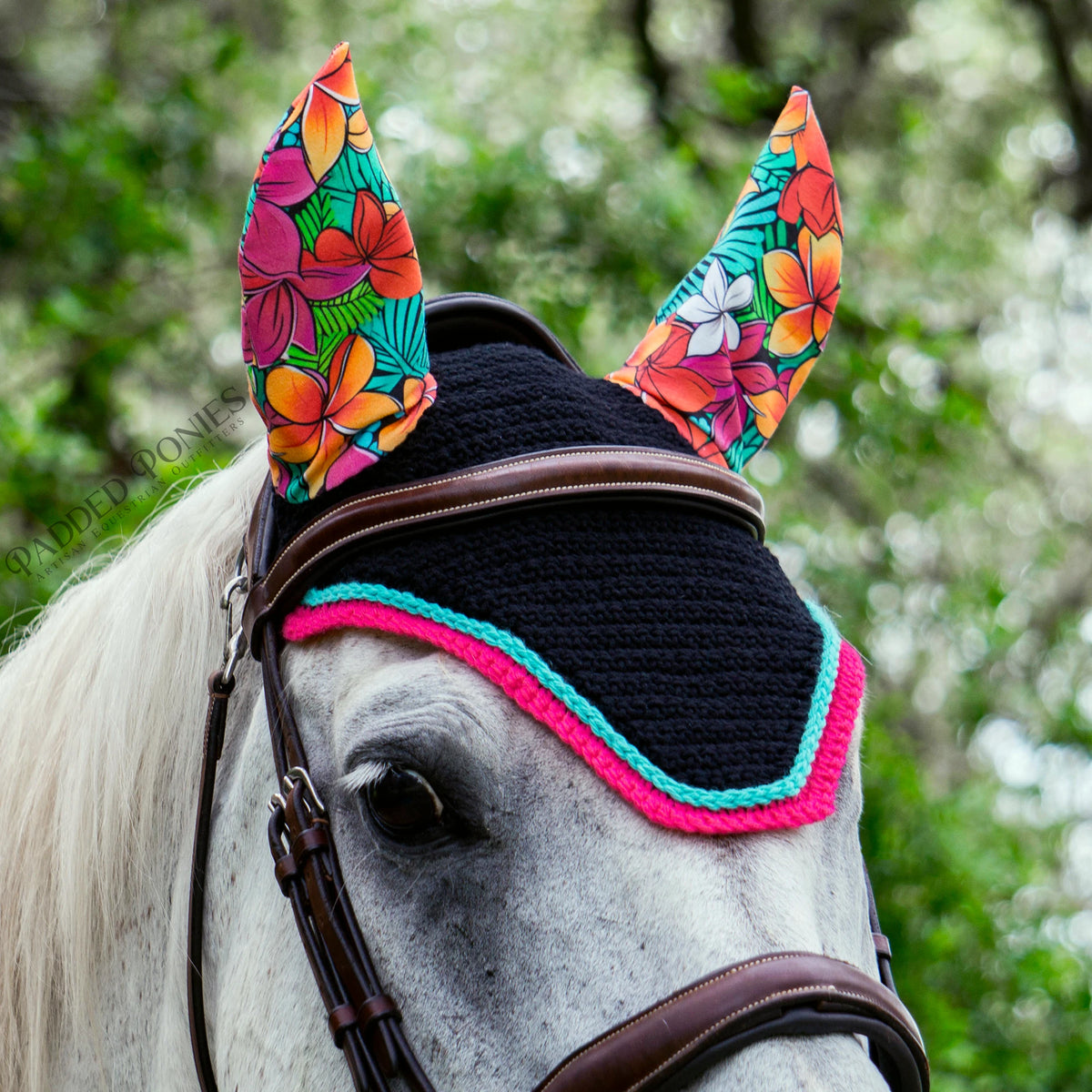 Custom Fly Bonnet - Tropical Paradise - Padded Ponies Custom Fly Bonnet - Tropical Paradise - Padded Ponies