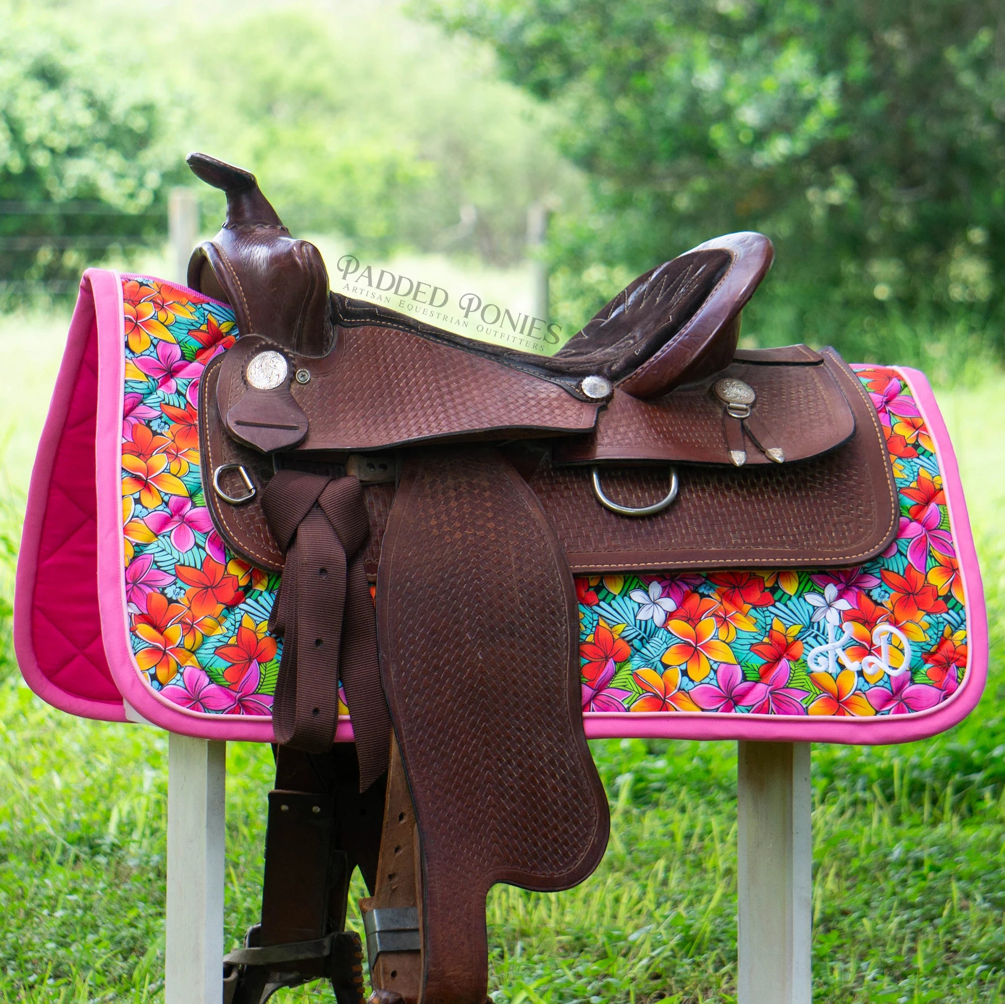 Tropical Rainbow Floral Western Saddle Pad with Embroidery