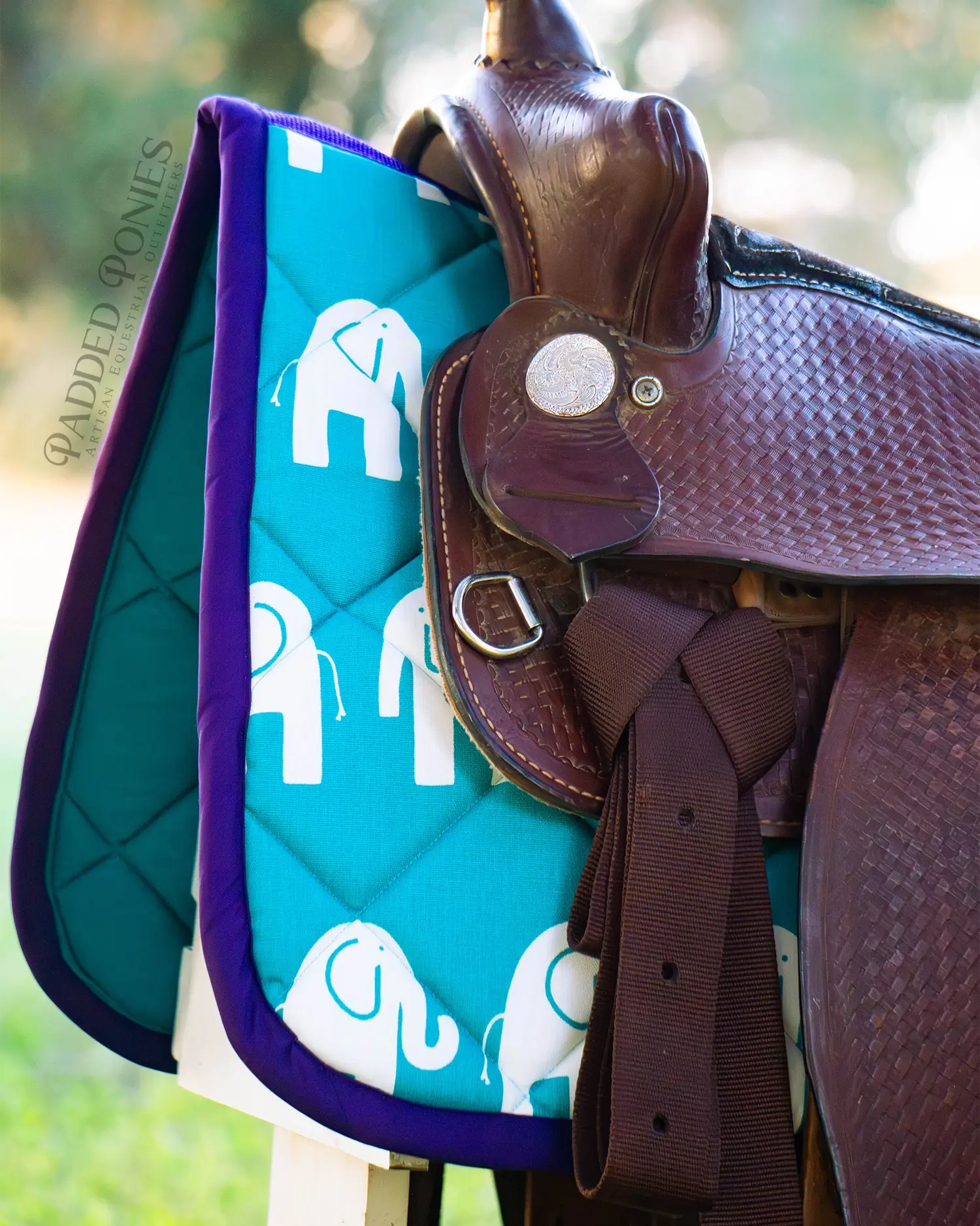 Turquoise Teal Elephants Animal Print Western Saddle Pad