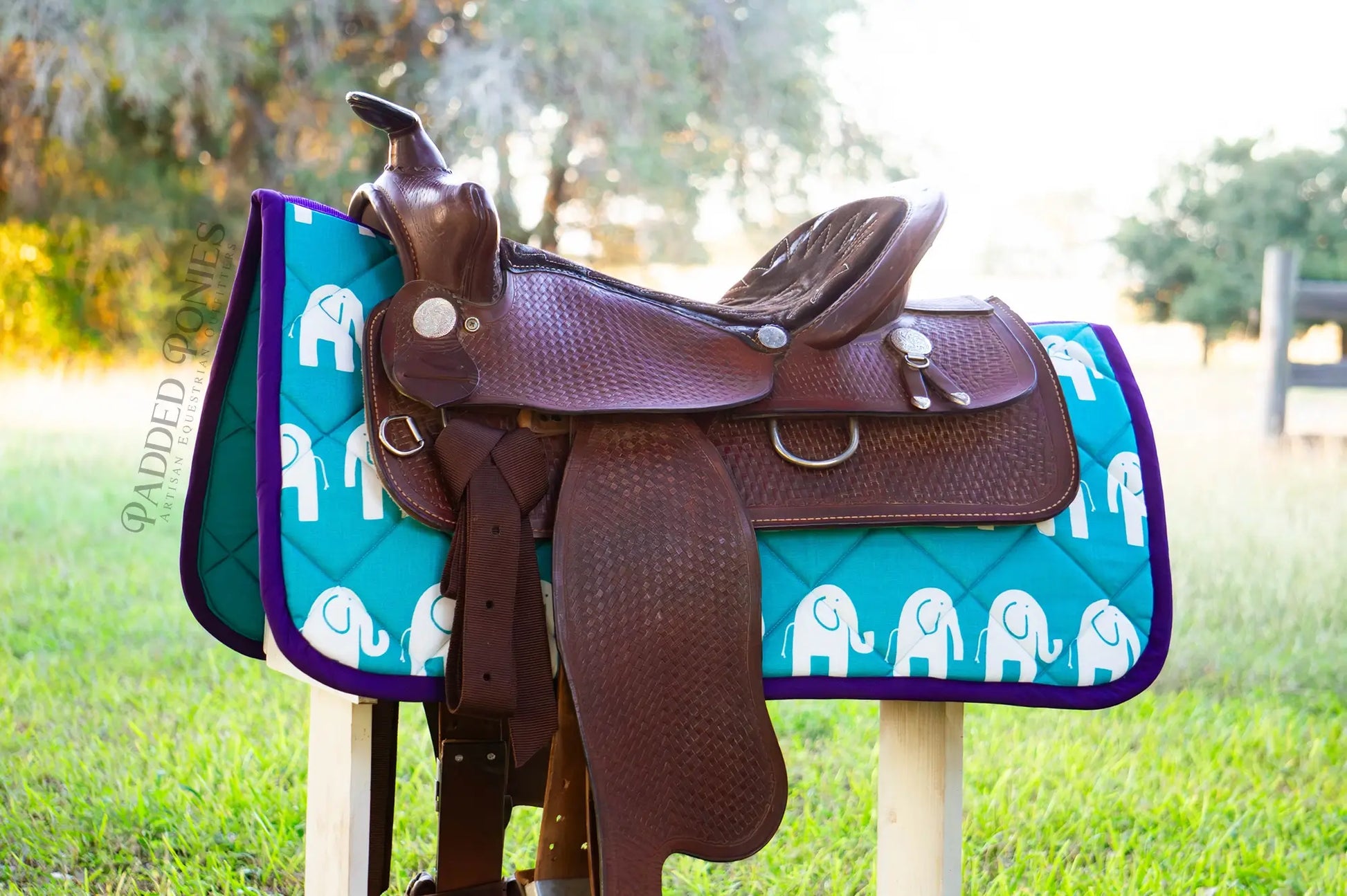 Turquoise Teal Elephants Animal Print Western Saddle Pad