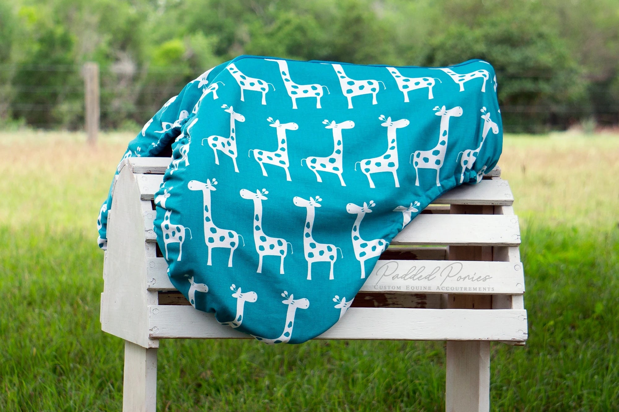 Turquoise Teal Giraffes Animal Print All Purpose Saddle Cover