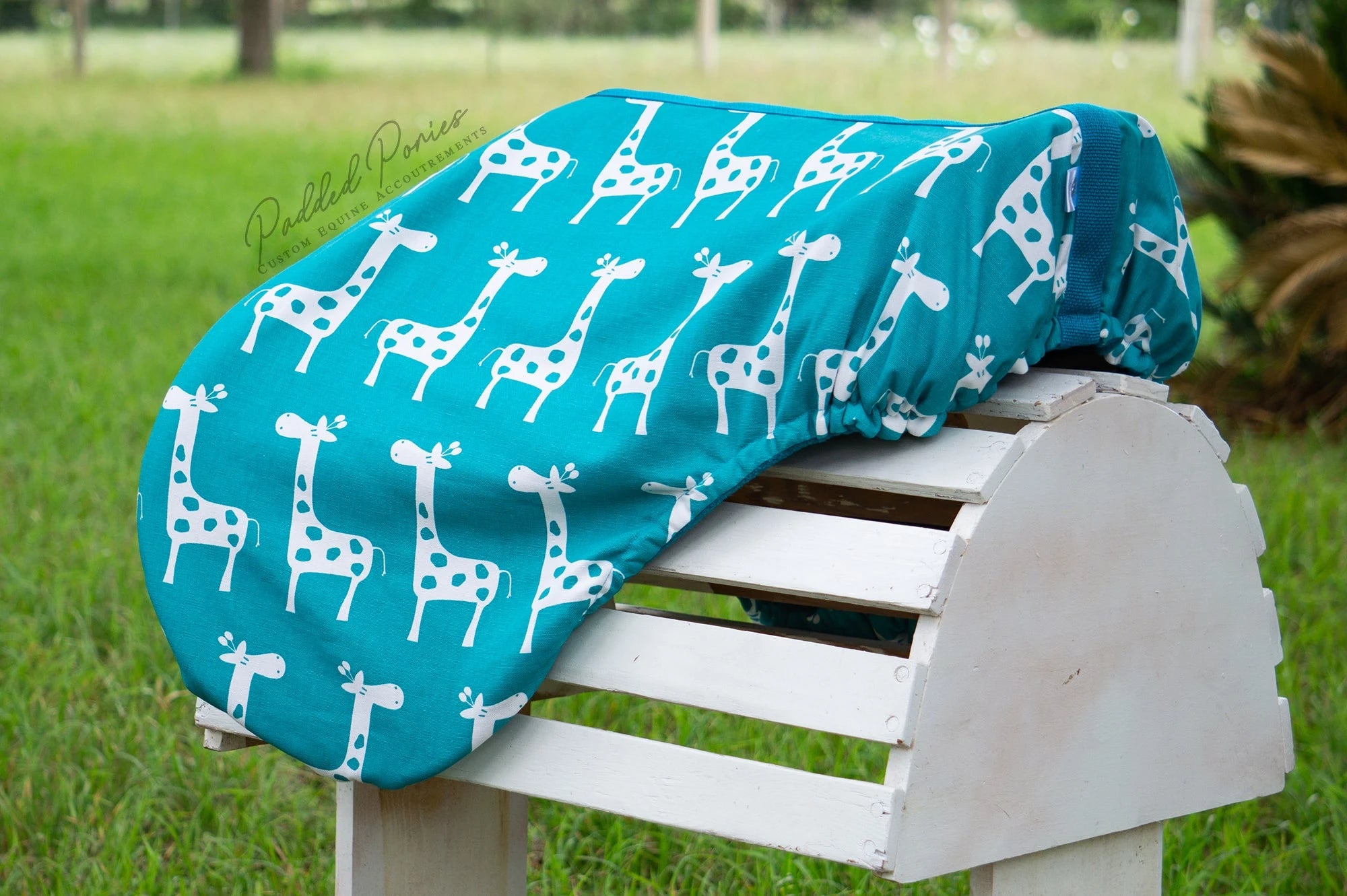 Turquoise Teal Giraffes Animal Print All Purpose Saddle Cover