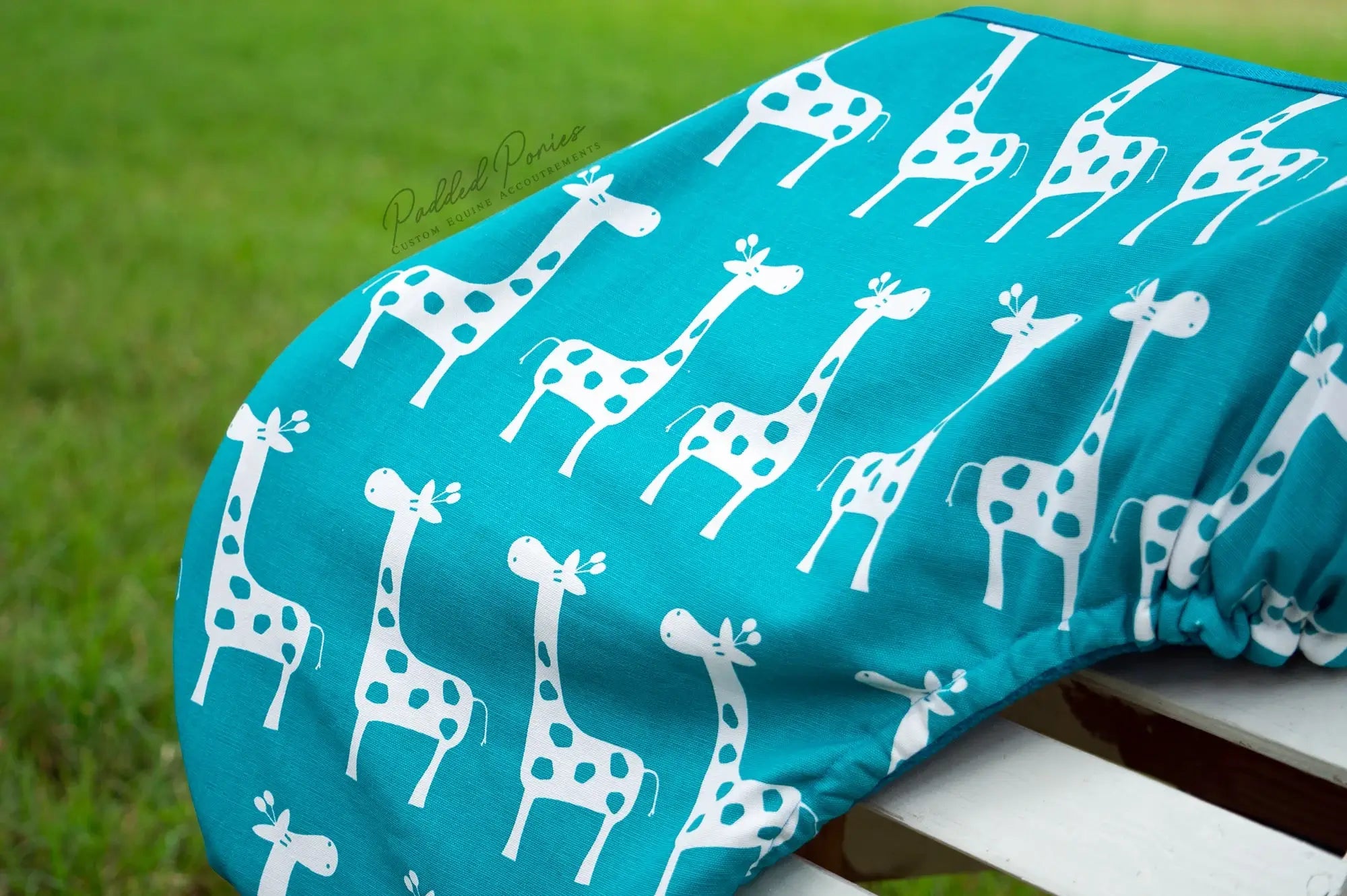 Turquoise Teal Giraffes Animal Print All Purpose Saddle Cover