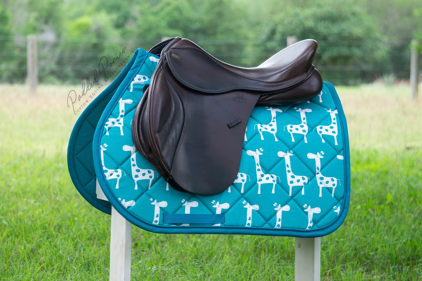 Turquoise Teal Giraffes Animal Print All Purpose Saddle Pad
