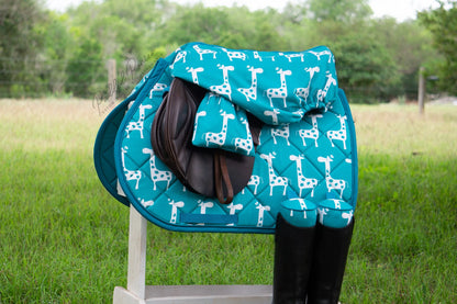 Turquoise Teal Giraffes Animal Print All Purpose Saddle Pad with Matching Accessories