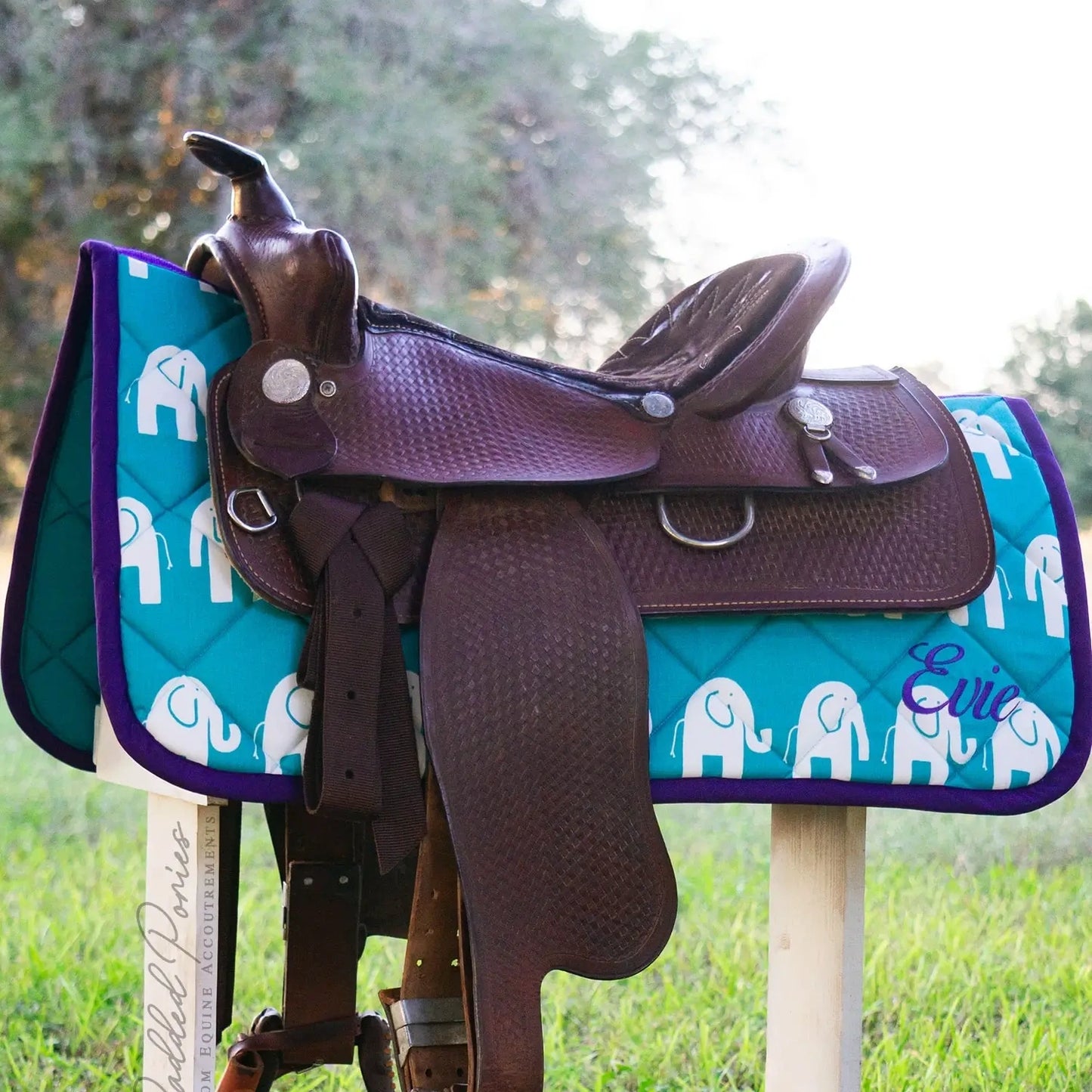 Turquoise Teal Elephants Animal Print Western Saddle Pad