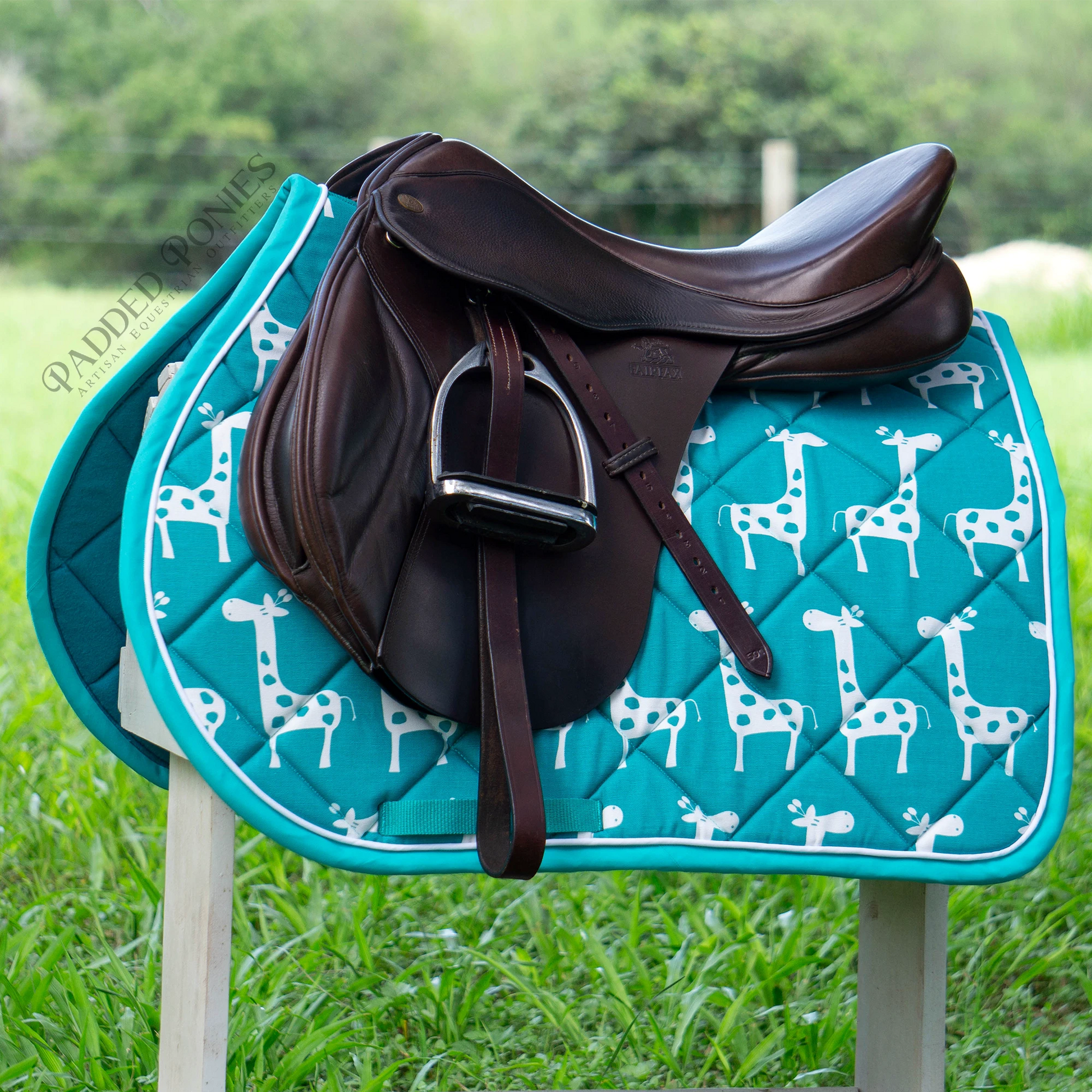 Turquoise Giraffes Animal Print All Purpose Saddle Pad