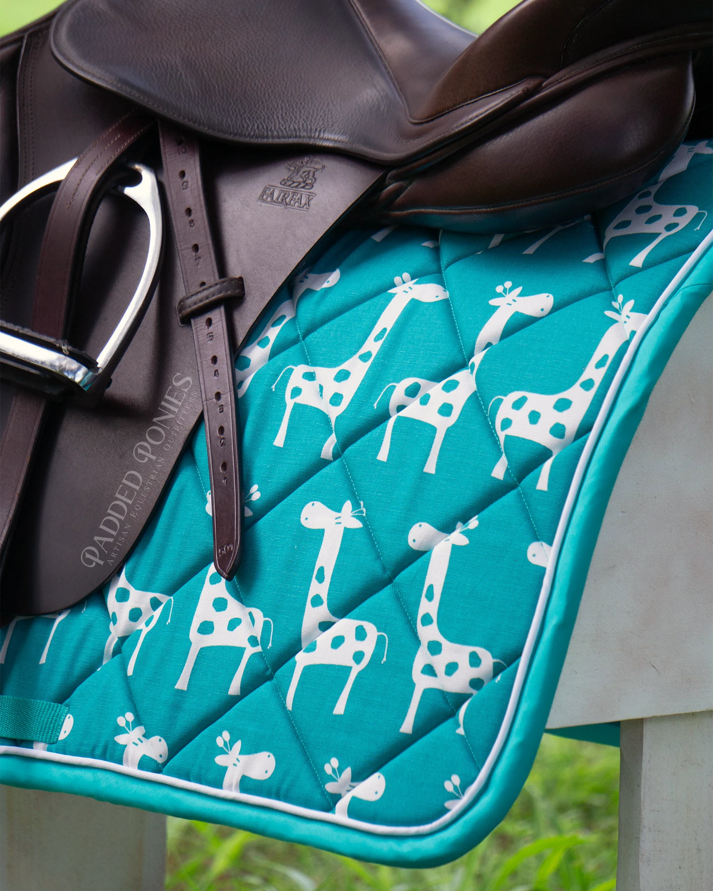 Turquoise Giraffes Animal Print All Purpose Saddle Pad