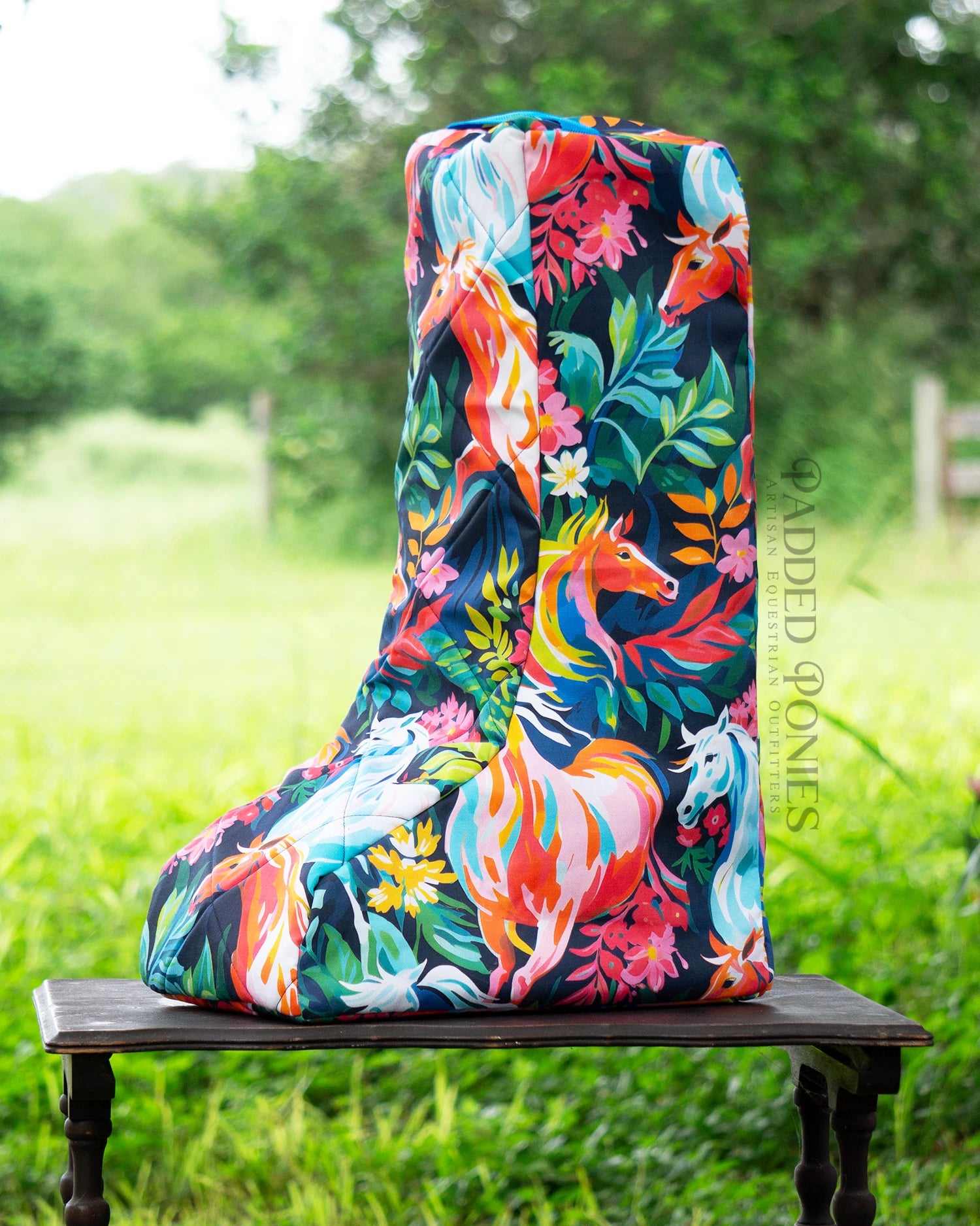 Painted Rainbow Wild Horses Print Padded Tall Boot Bag