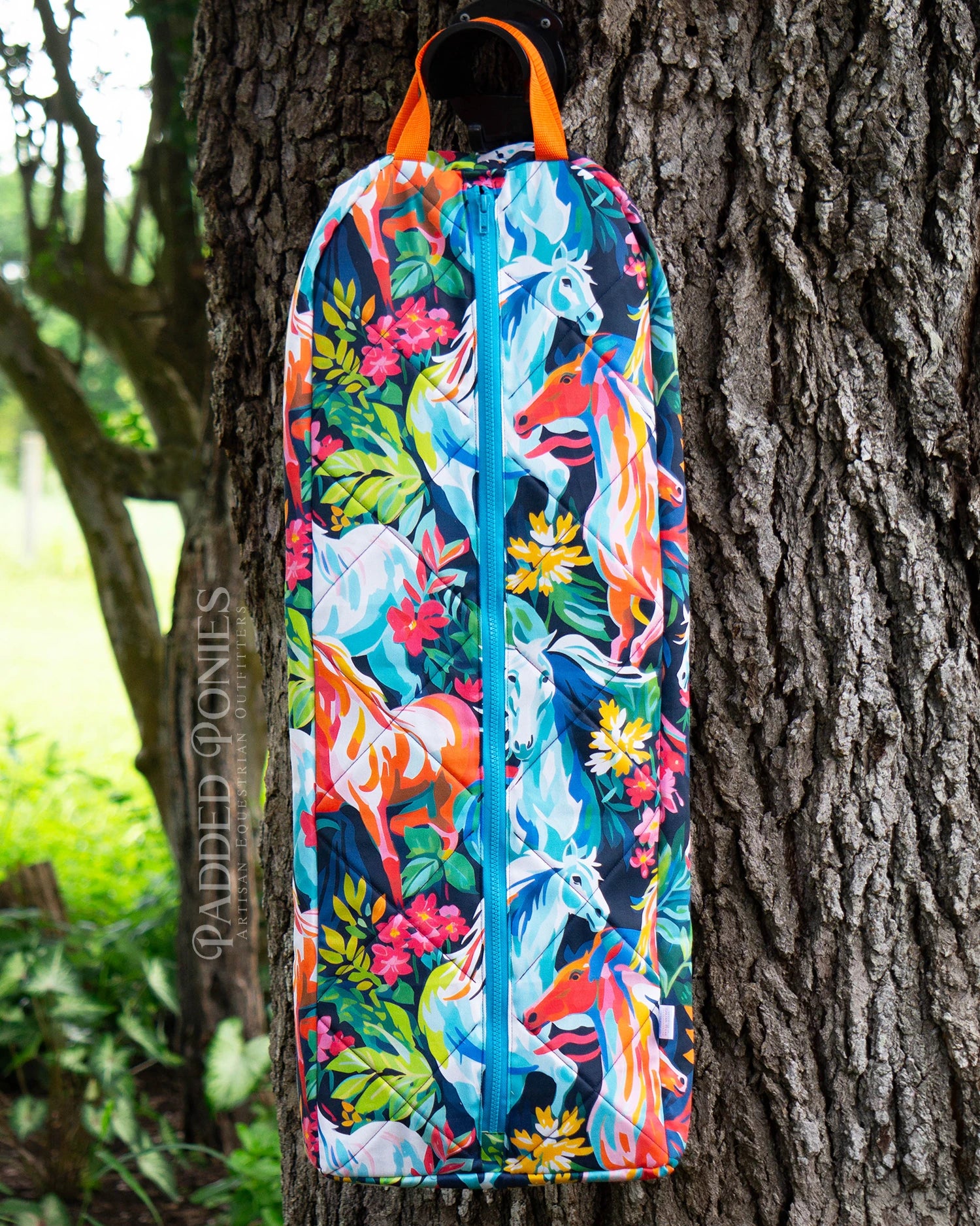 Painted Rainbow Wild Horses Print Padded Bridle Bag