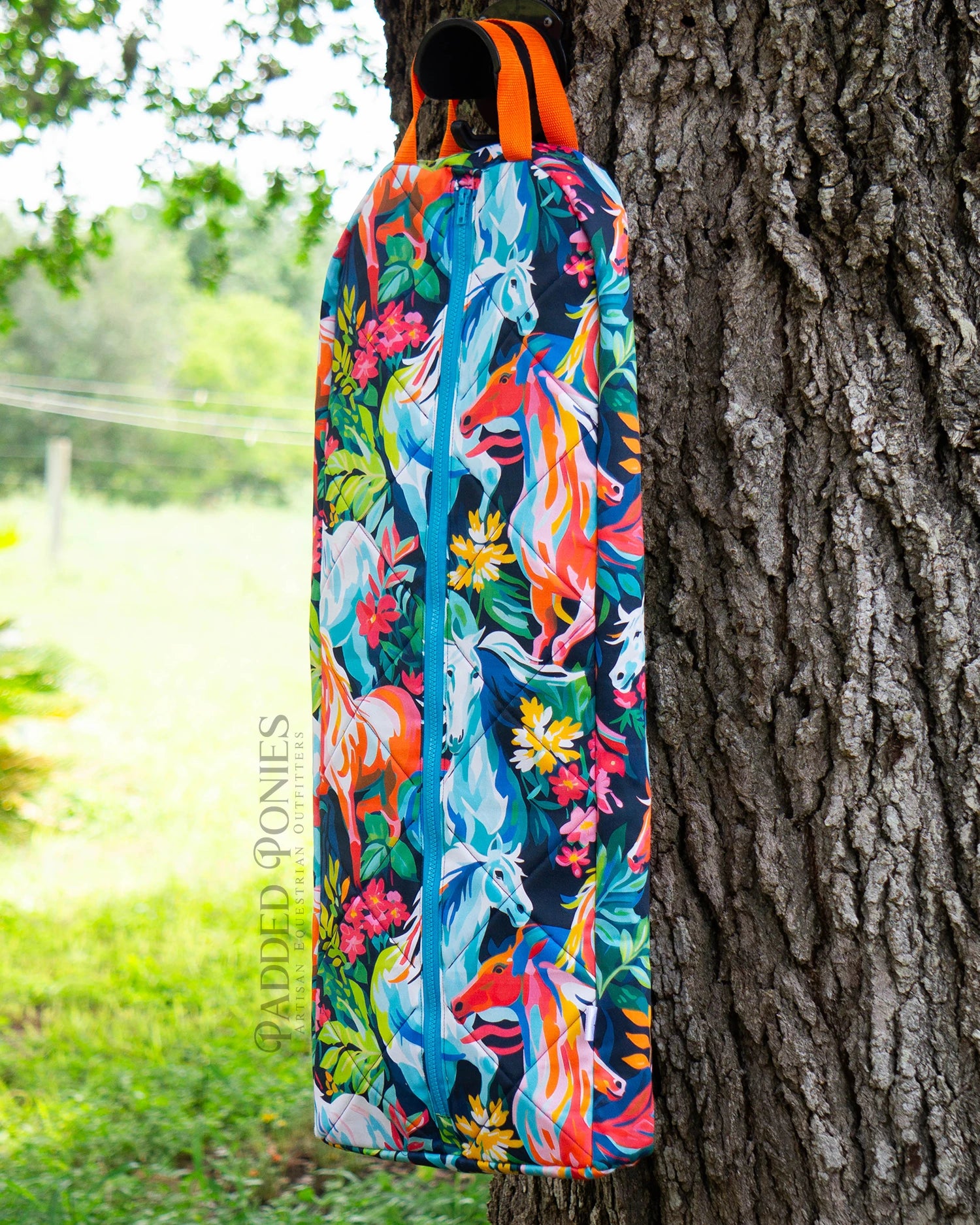 Painted Rainbow Wild Horses Print Padded Bridle Bag