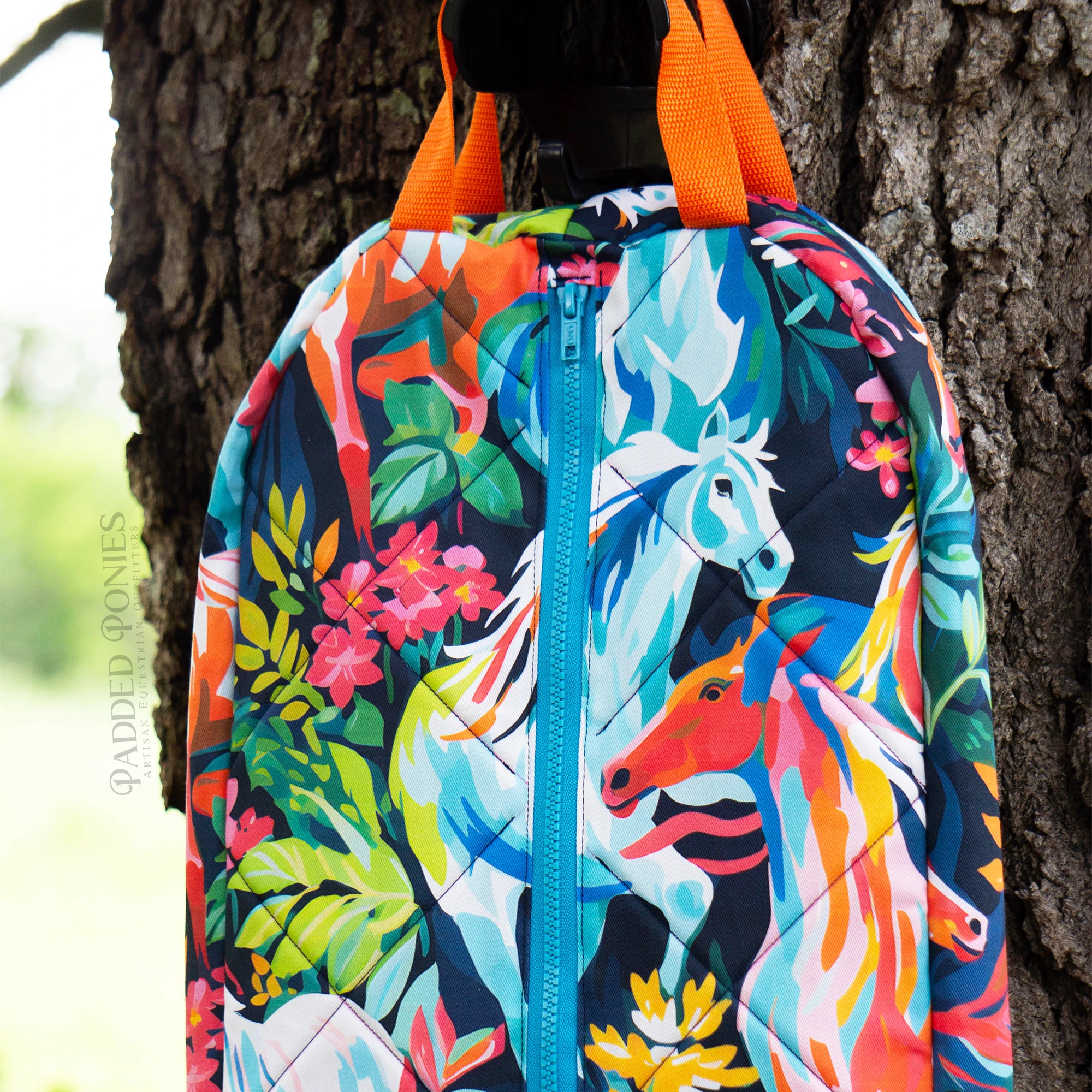Painted Rainbow Wild Horses Print Padded Bridle Bag