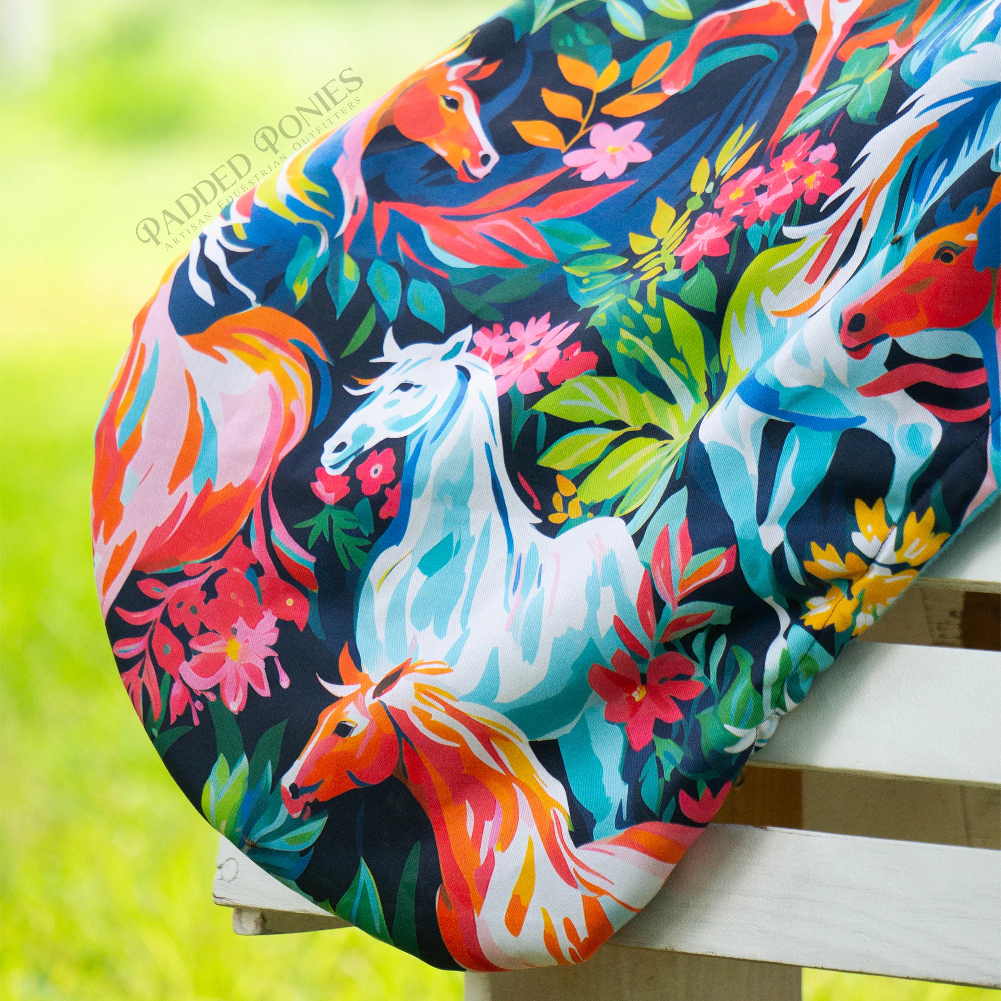 Painted Rainbow Wild Horses Print Fleece-Lined All Purpose Saddle Cover