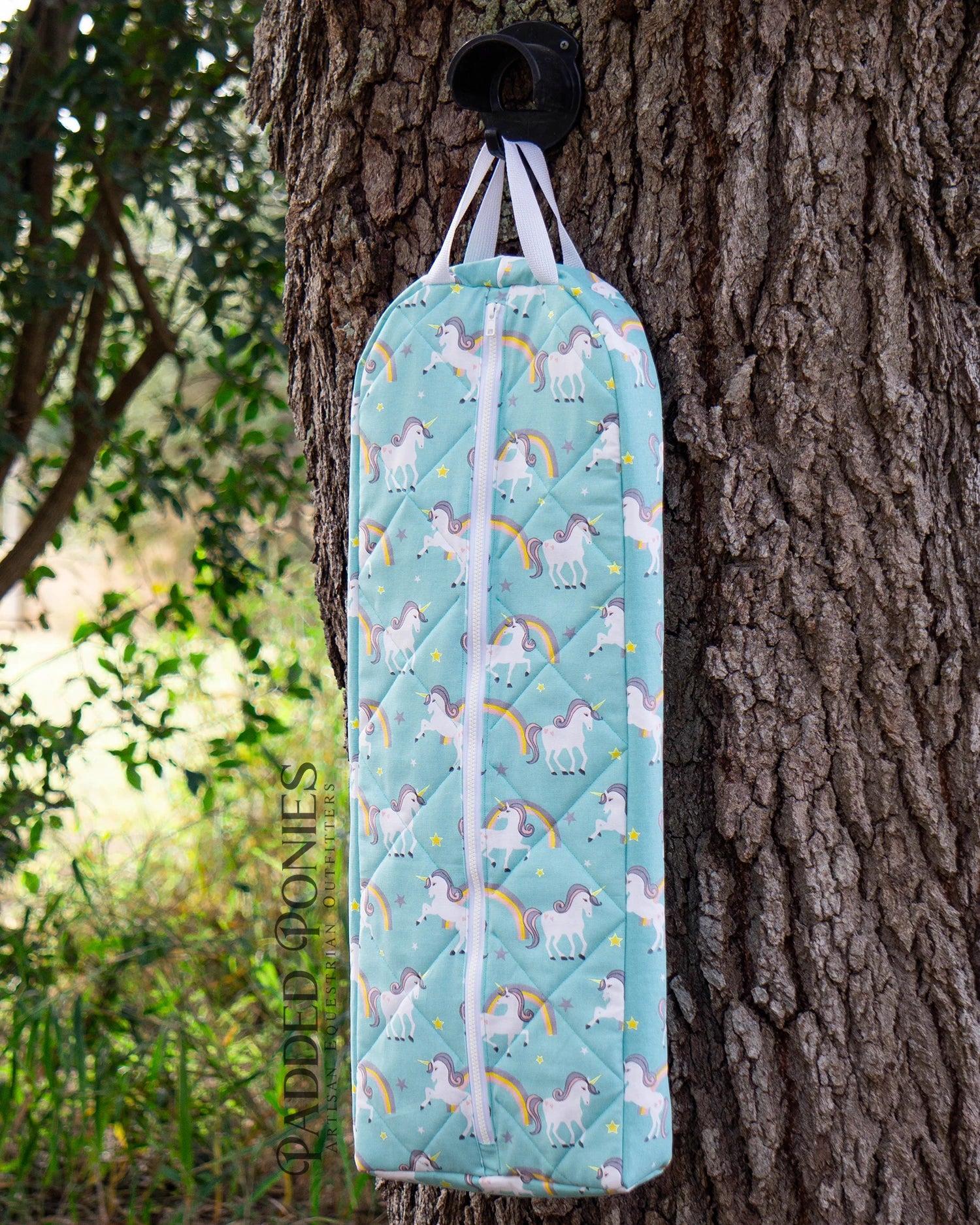 Aqua Turquoise Unicorns and Rainbows Padded Bridle Bag