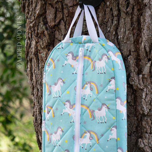 Aqua Turquoise Unicorns and Rainbows Padded Bridle Bag