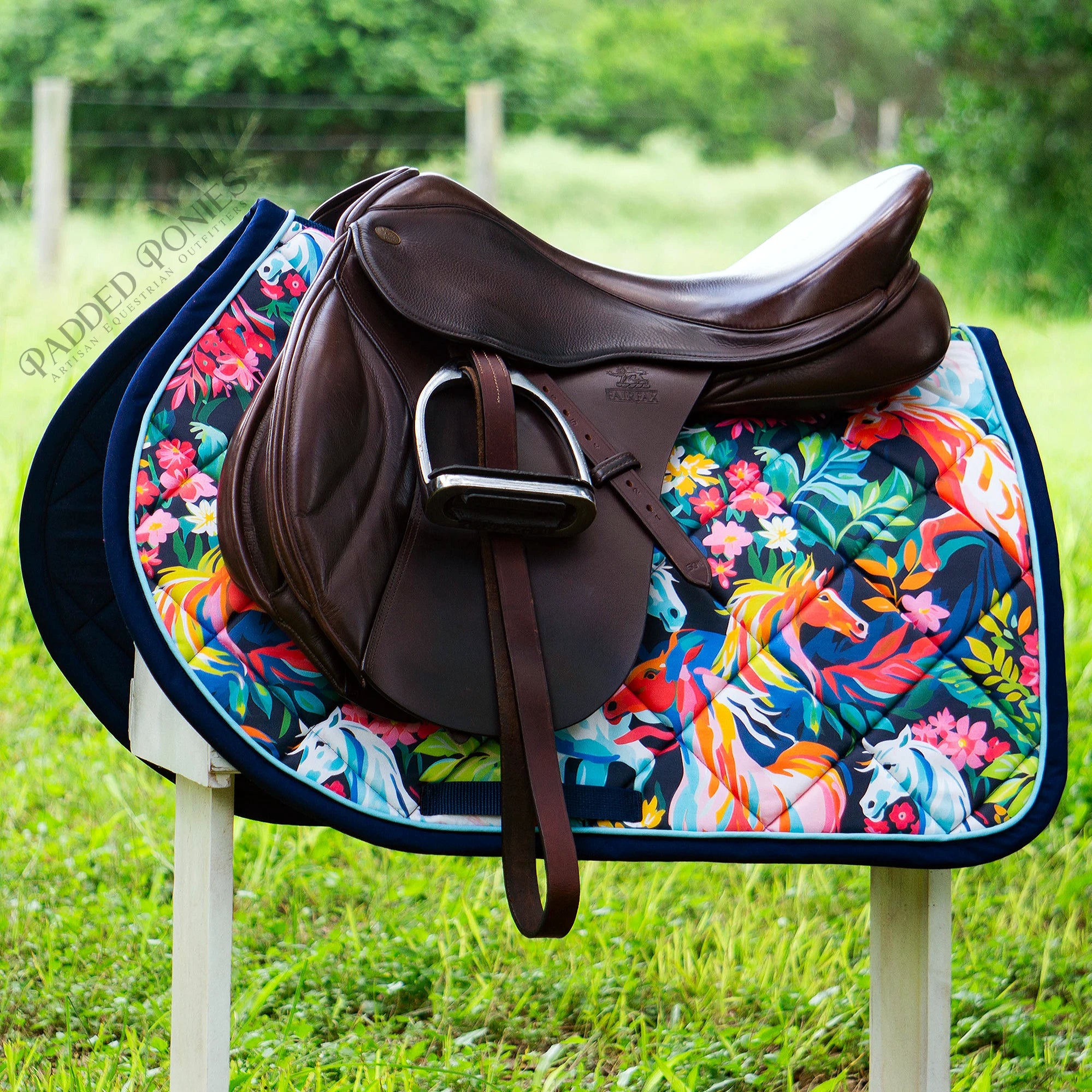 Painted Rainbow Wild Horses Print Jump Saddle Pad
