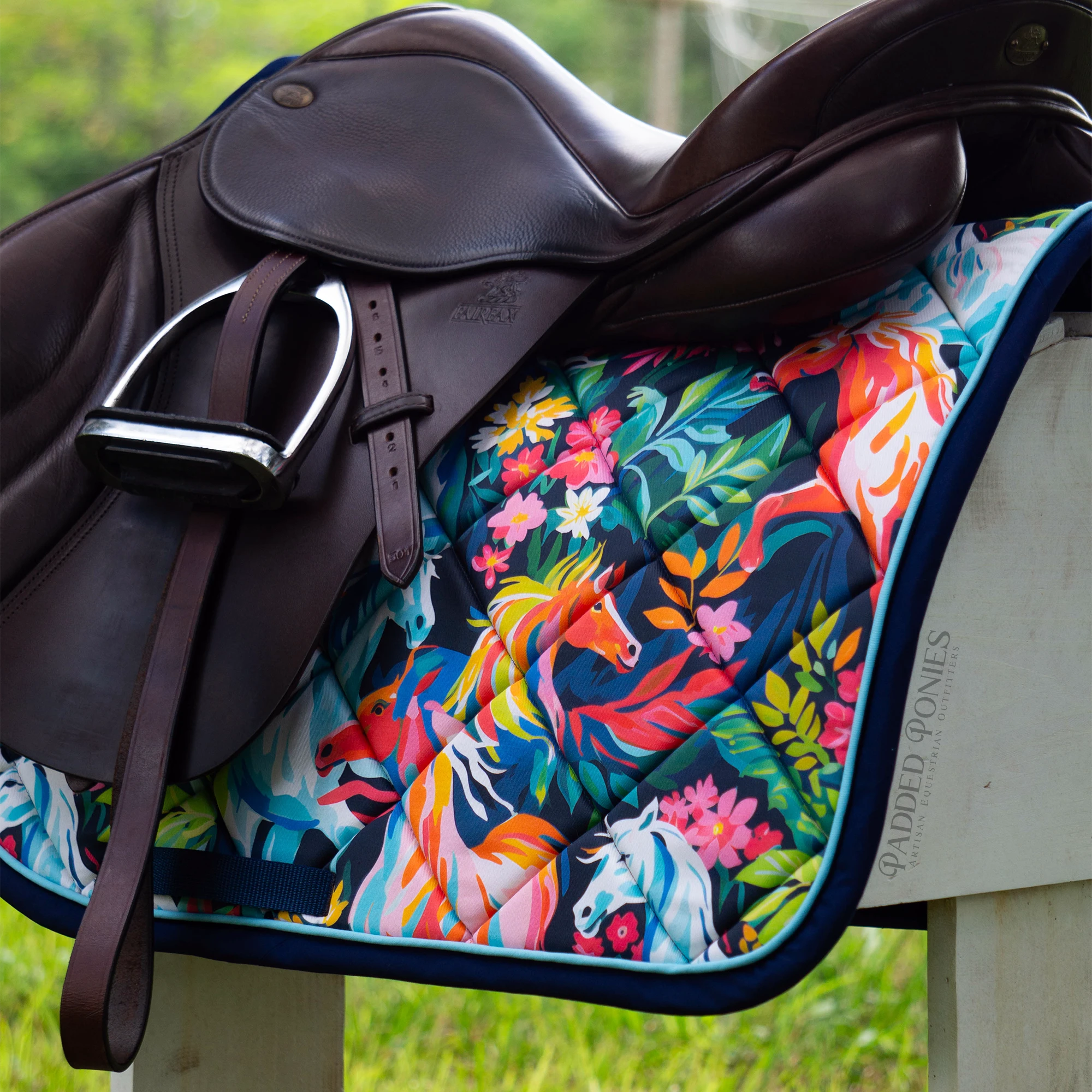 Painted Rainbow Wild Horses Print Jump Saddle Pad