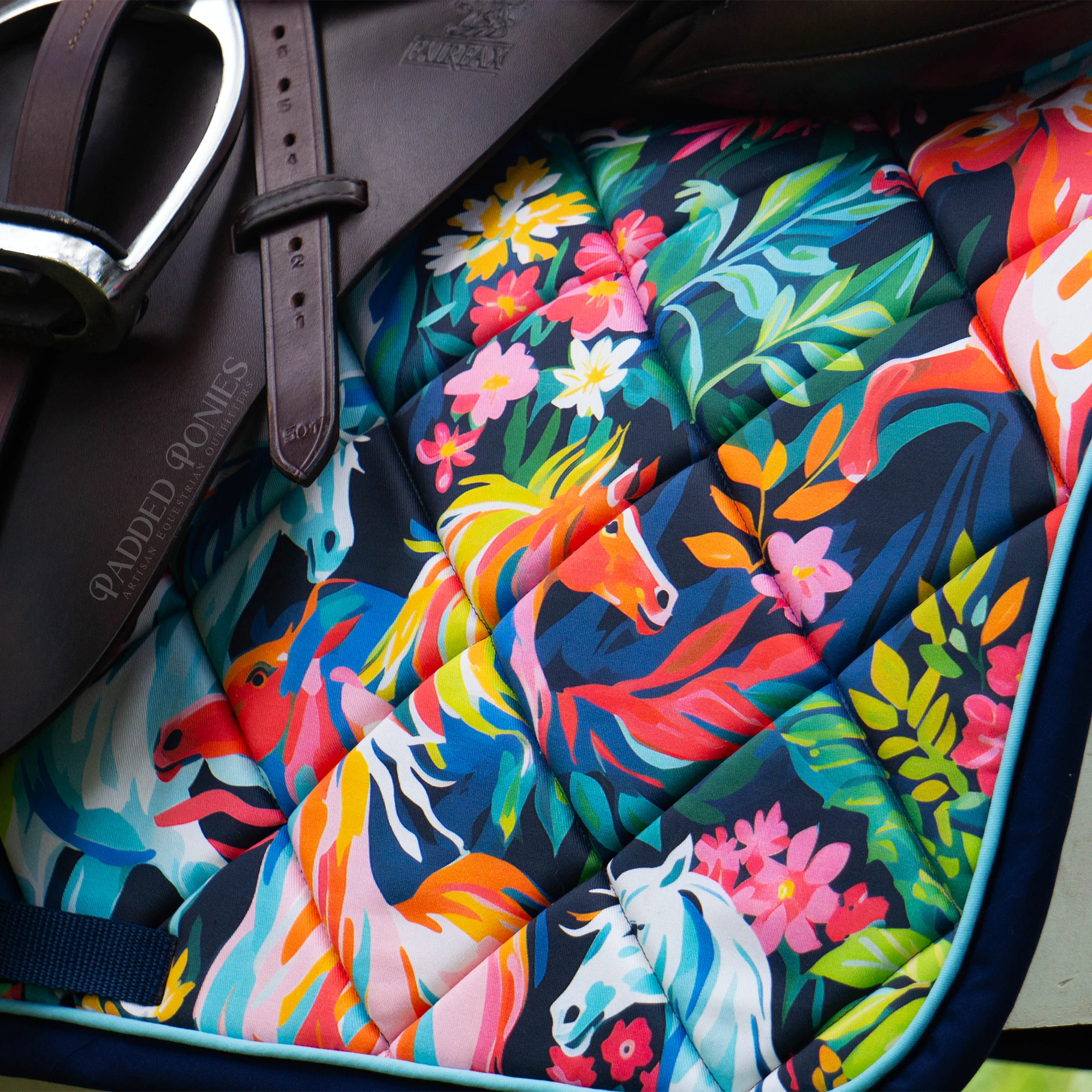 Painted Rainbow Wild Horses Print Jump Saddle Pad