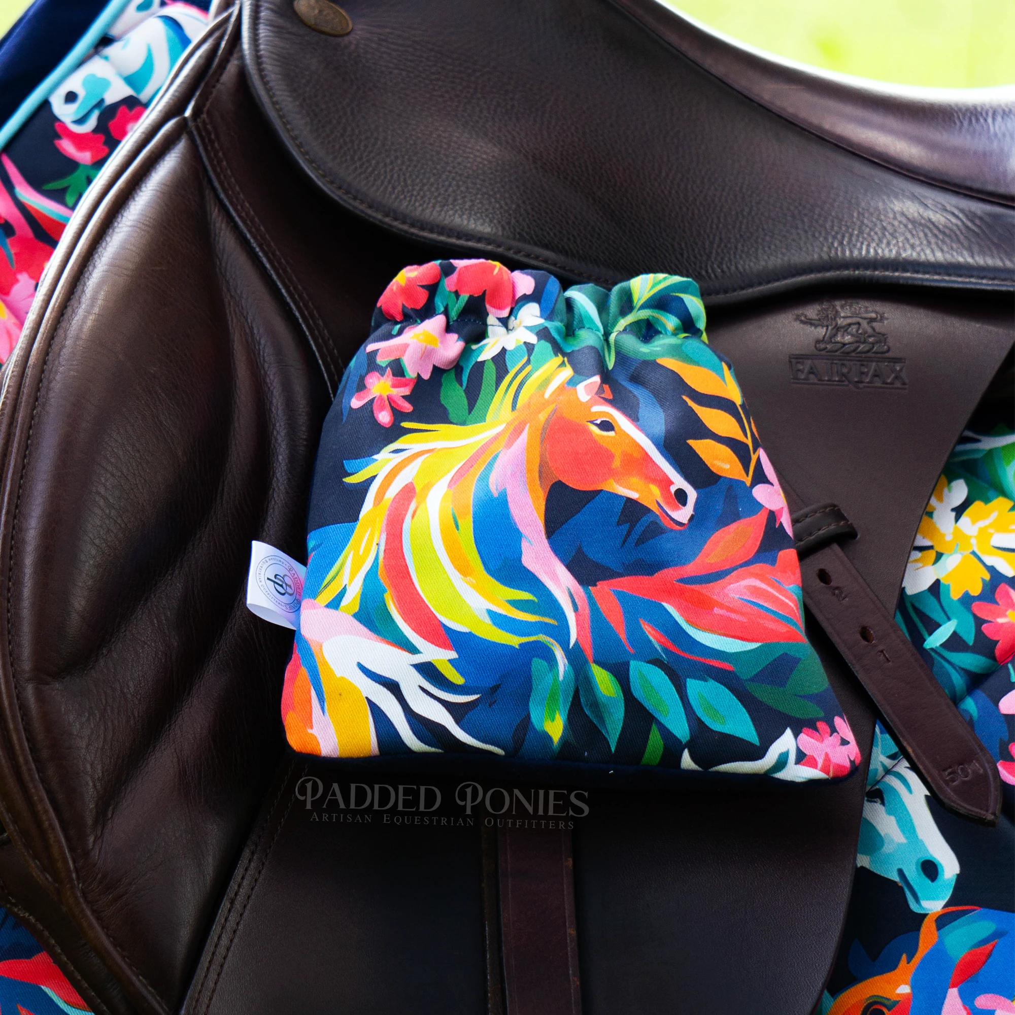 Painted Rainbow Wild Horses Print Fleece-Line Stirrup Cover Cozies