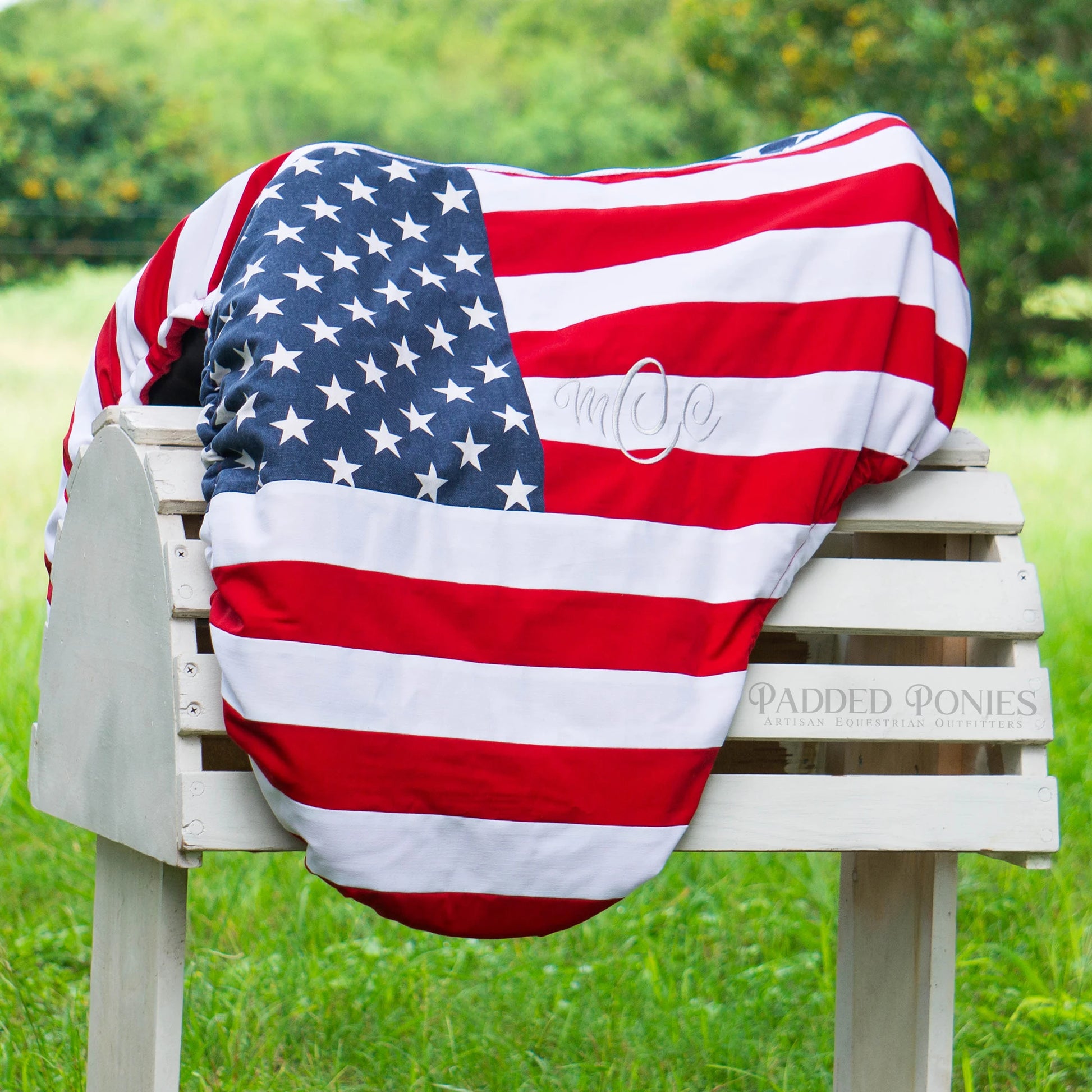 U.S.A American Flag Dressage Saddle Cover with Monogram Embroidery