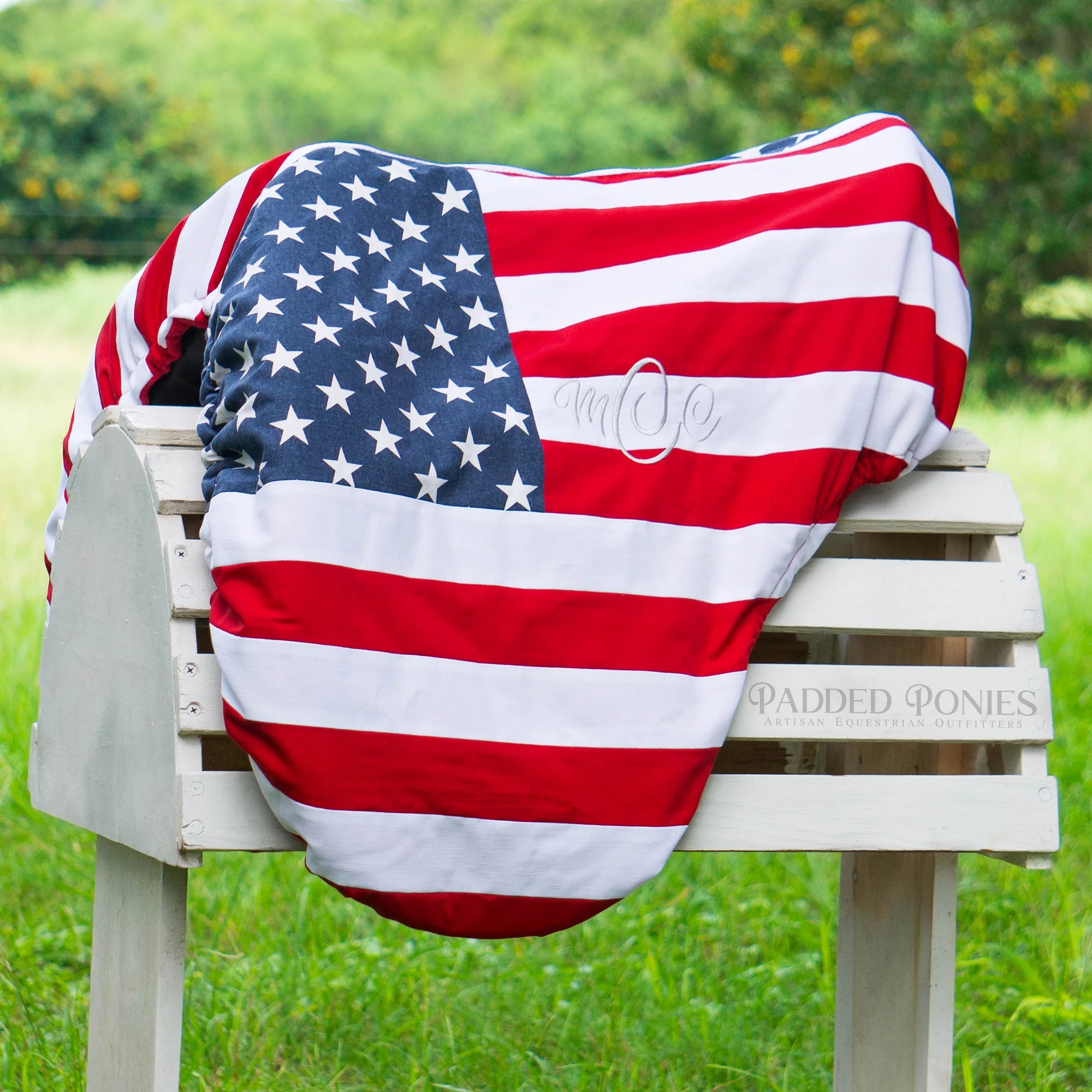 U.S.A American Flag Dressage Saddle Cover with Monogram Embroidery