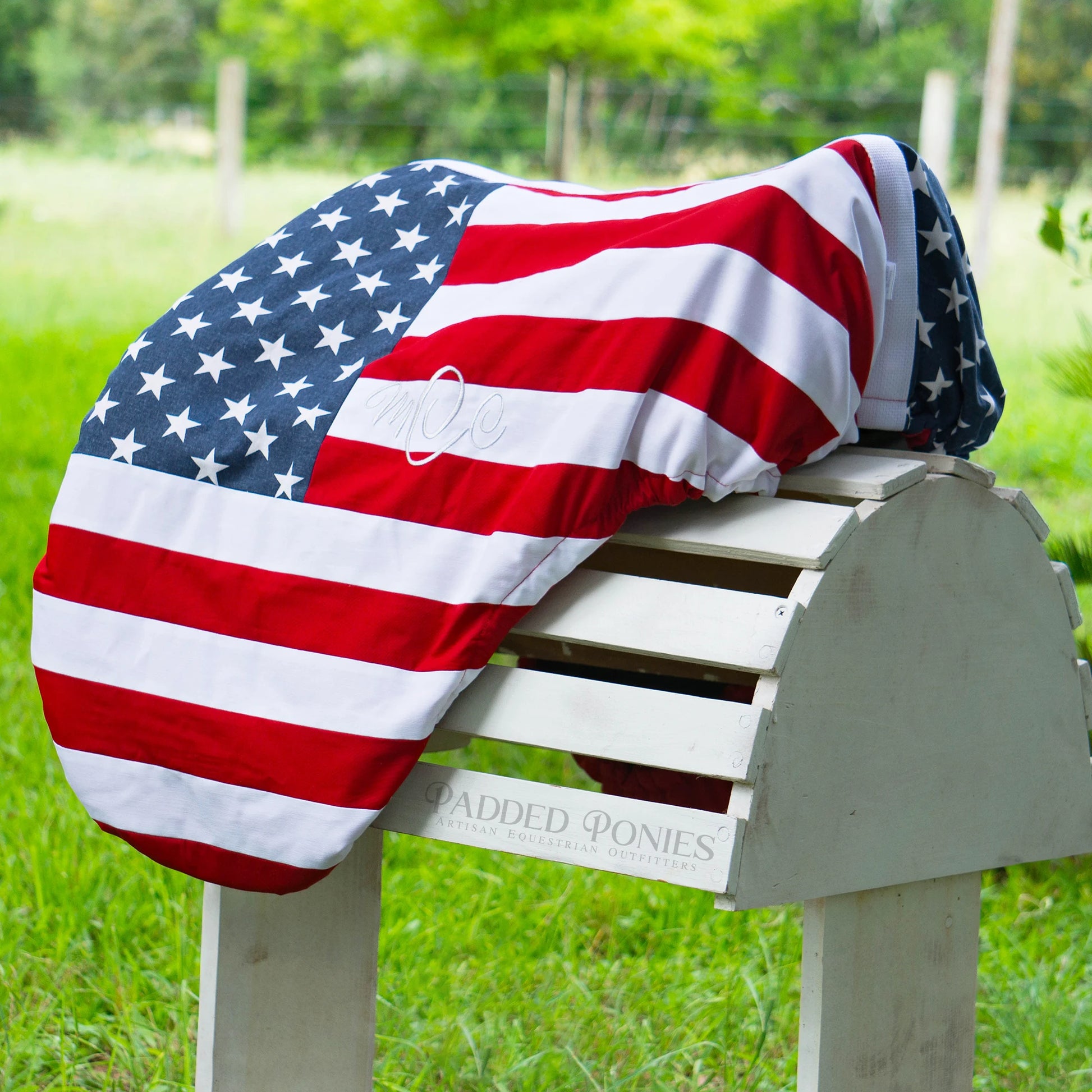 U.S.A American Flag Dressage Saddle Cover with Monogram Embroidery