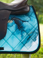 Turquoise Teal Blue Water Color Ink Jump Saddle Pad
