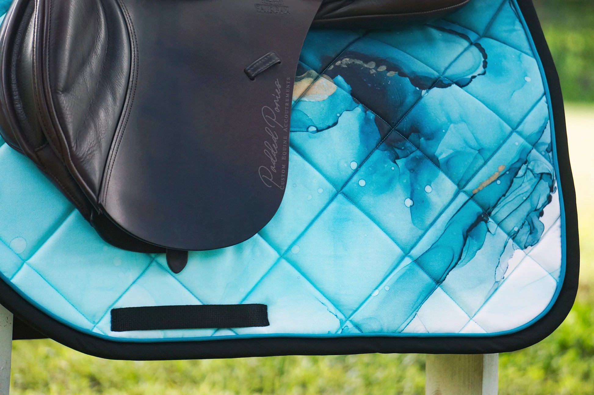 Turquoise Teal Blue Water Color Ink Jump Saddle Pad