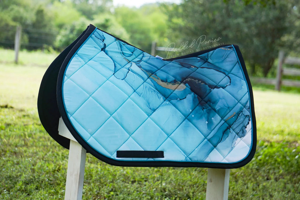 Turquoise Teal Blue Water Color Ink Jump Saddle Pad