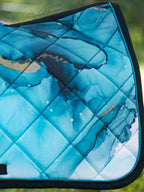 Turquoise Teal Blue Water Color Ink Jump Saddle Pad