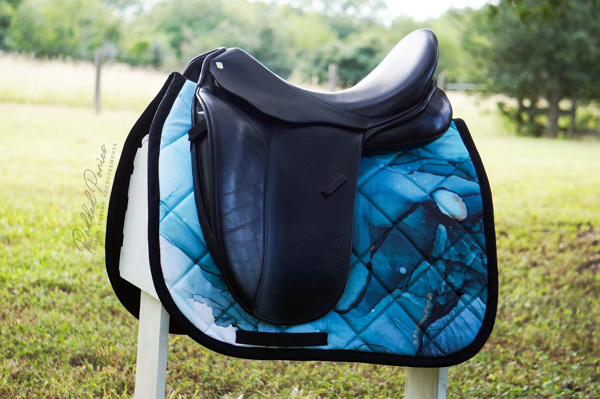 Turquoise Teal Blue Water Color Ink Dressage Saddle Pad
