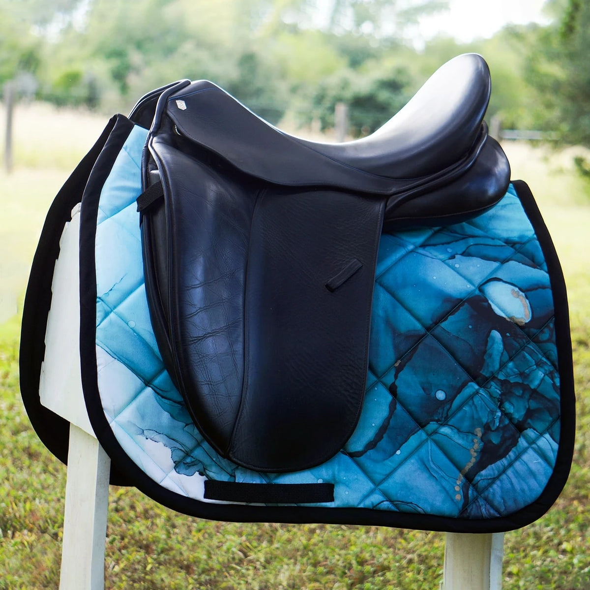 Turquoise Teal Blue Water Color Ink Dressage Saddle Pad