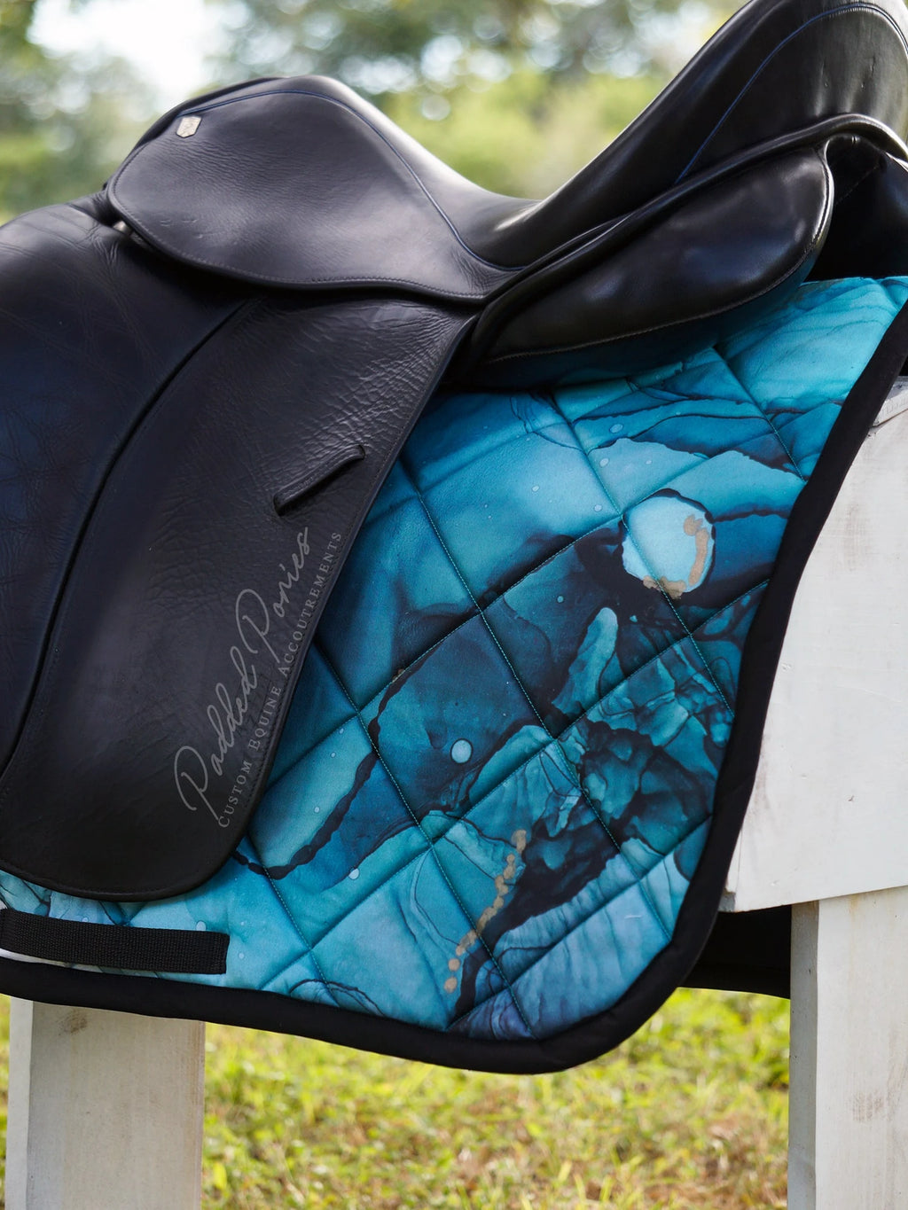 Turquoise Teal Blue Water Color Ink Dressage Saddle Pad