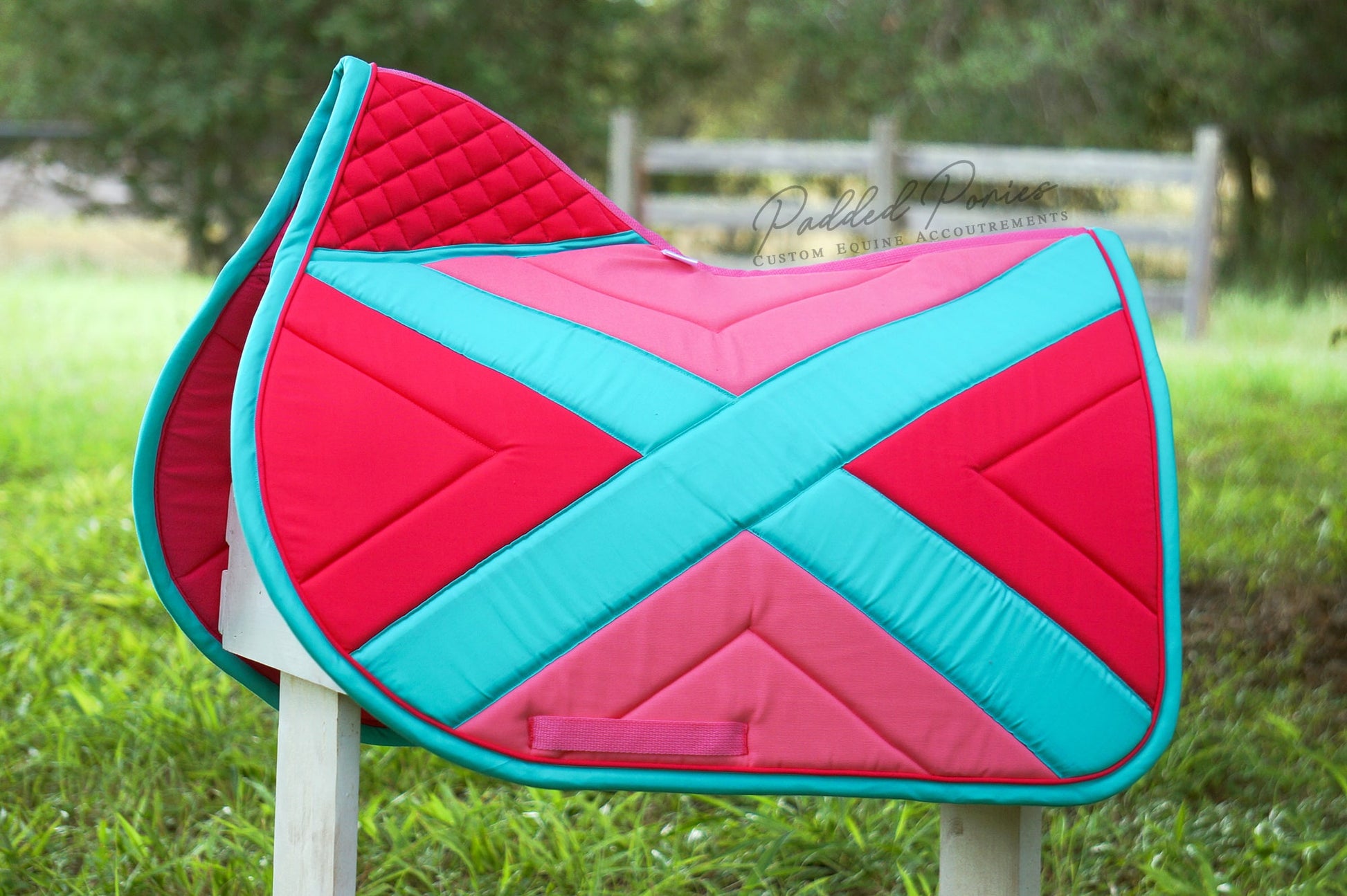 Hot Pink and Turquoise X Cross Country Eventing Jump Saddle Pad with High Wither