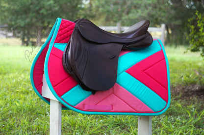 Pink and Turquoise X Cross Country Eventing Jump Saddle Pad with High Wither