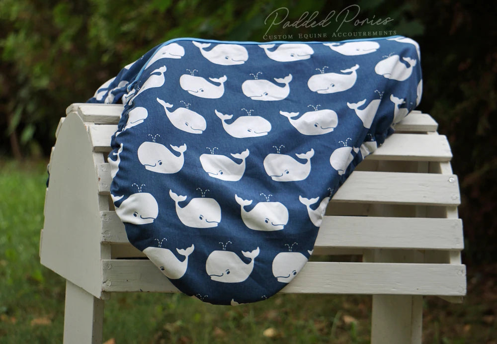 Navy Blue Whales Animal Print All Purpose Saddle Cover
