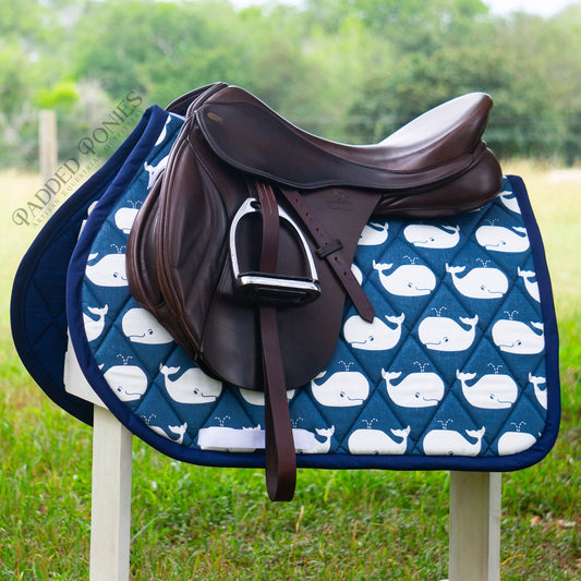 Navy Blue Whales Print All Purpose Saddle Pad