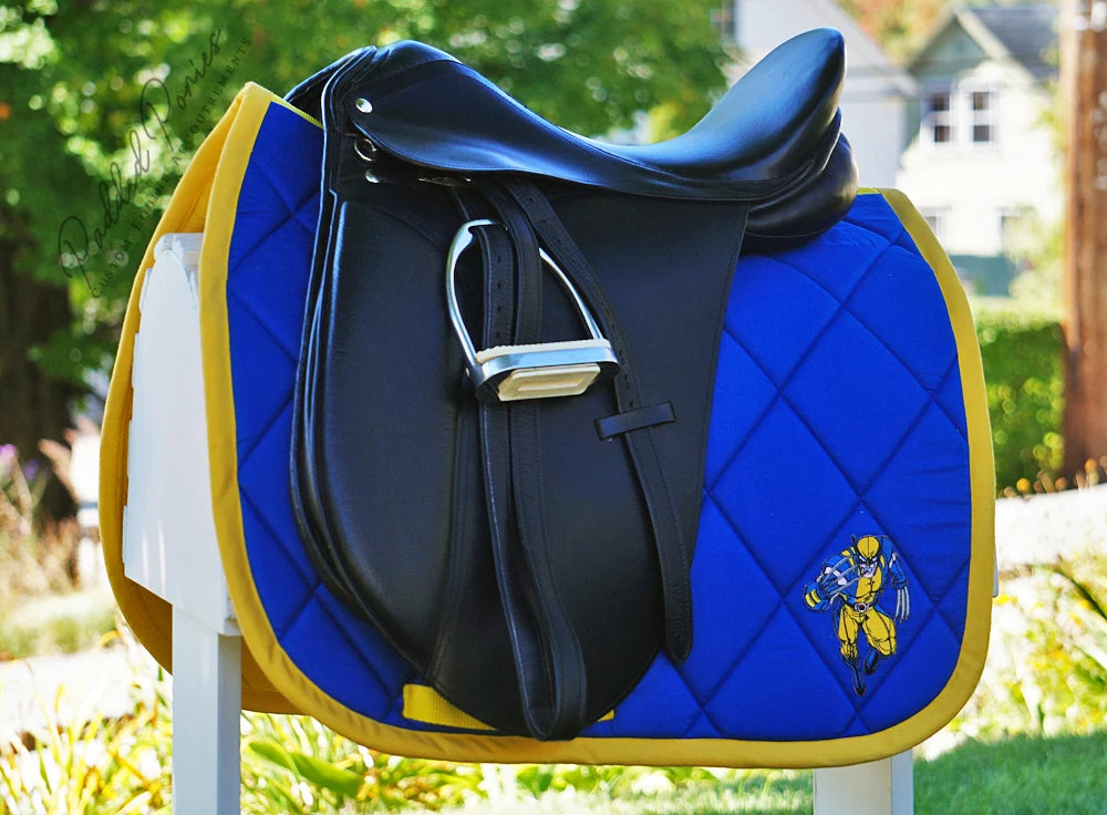Royal Blue and Yellow DC Comics Wolverine Superhero Patch Dressage Saddle Pad