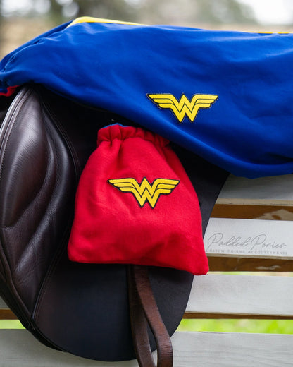 Royal Blue DC Comics Wonder Woman Superhero Patch All Purpose Saddle Cover and Matching Red Stirrup Covers