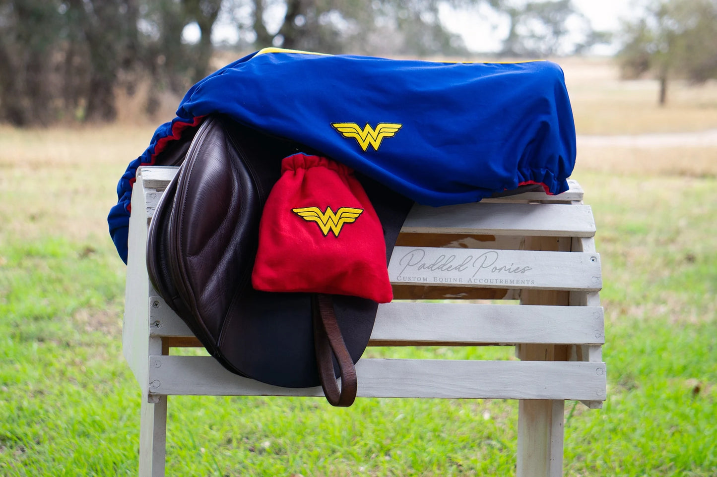 Royal Blue DC Comics Wonder Woman Superhero Patch All Purpose Saddle Cover Set with Matching Stirrup Covers