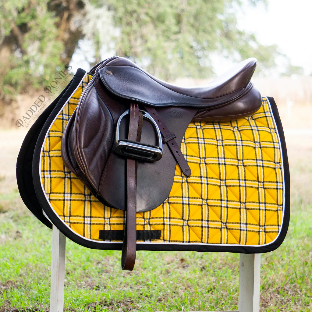 Yellow, Black, and White Plaid Flannel Saddle Pad
