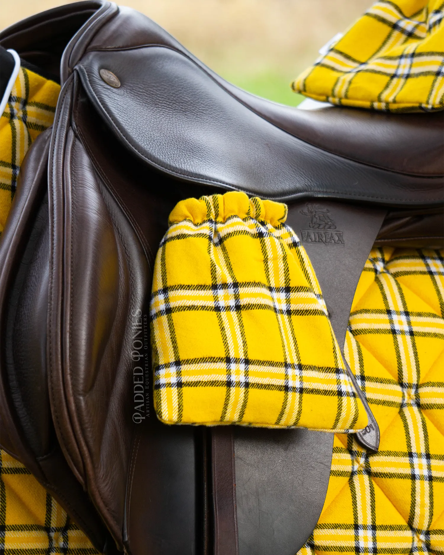 Yellow, Black, and White Plaid Flannel Stirrup Covers