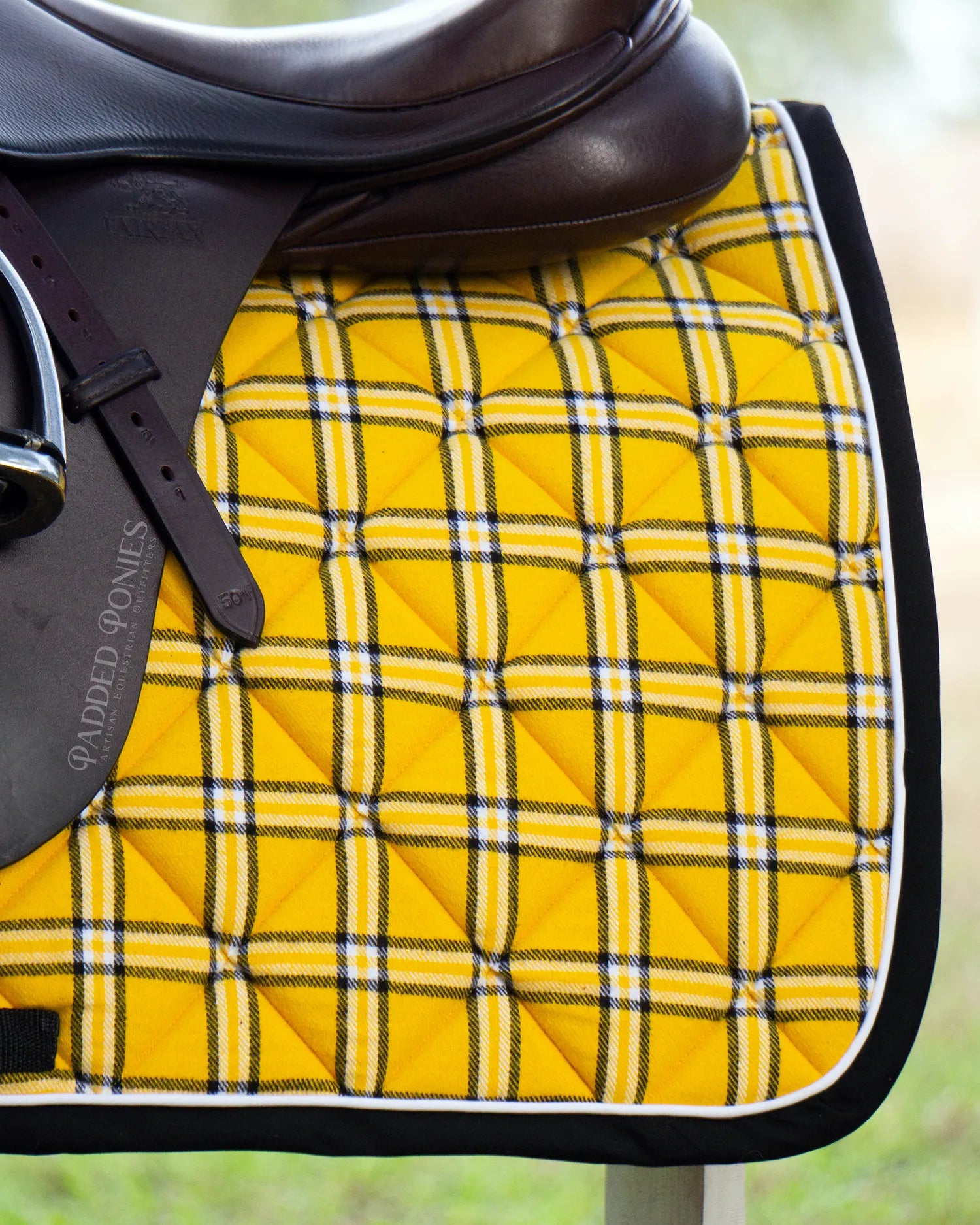 Yellow, Black, and White Plaid Flannel Saddle Pad